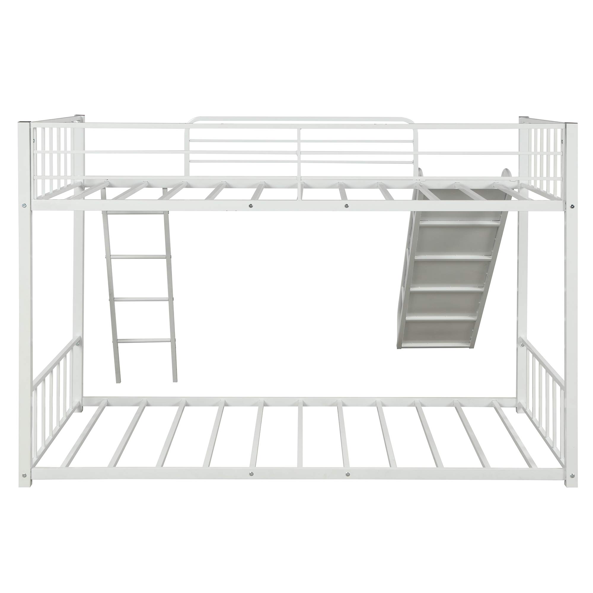 KLMM Heavy Duty Metal Bunk Bed with Slide & Safety Guard Rails - Twin Size Kids/Teens Bed Frame with Inclined Ladder - Perfect for Small Bedrooms, Shared Kids Rooms & Sleepovers