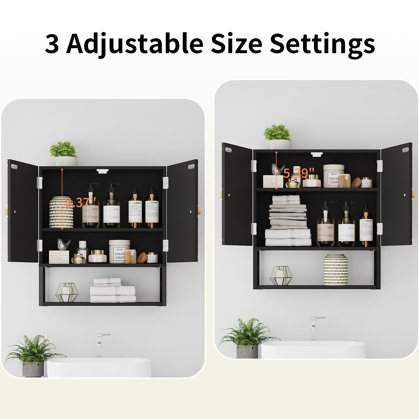 Premium Wall Mount Bathroom Cabinet - Over The Toilet Storage with 2 Doors & Open Shelf, Space-Saving Medicine Cabinet for Bathroom, Laundry Room & Kitchen Organization