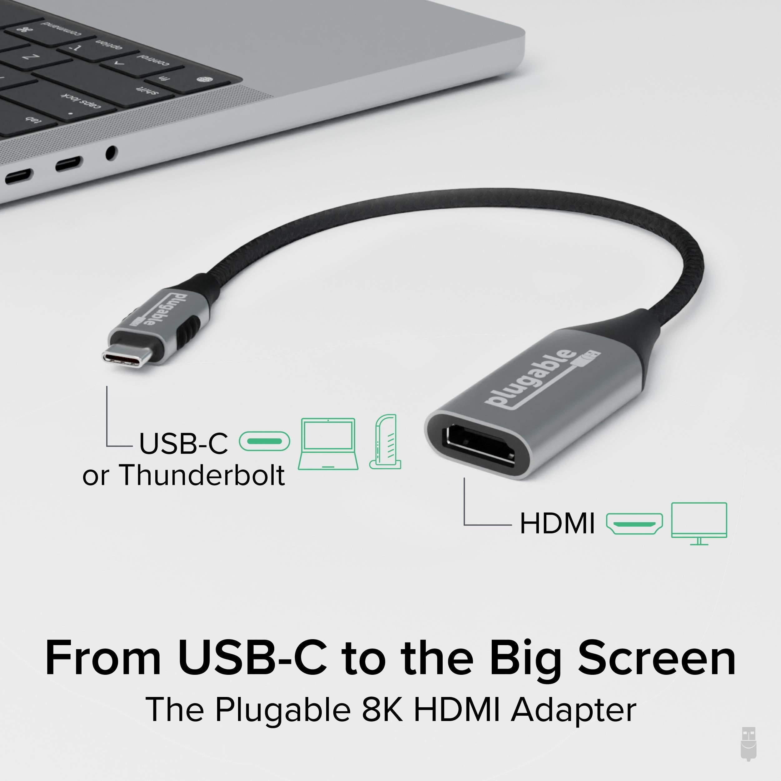 Plugable USB C to HDMI 2.1 Adapter - 4K 144Hz & 8K 60Hz Support - Compatible with Laptops, Tablets & Gaming Consoles - Perfect for Home Theater, Office Presentations & 4K Gaming