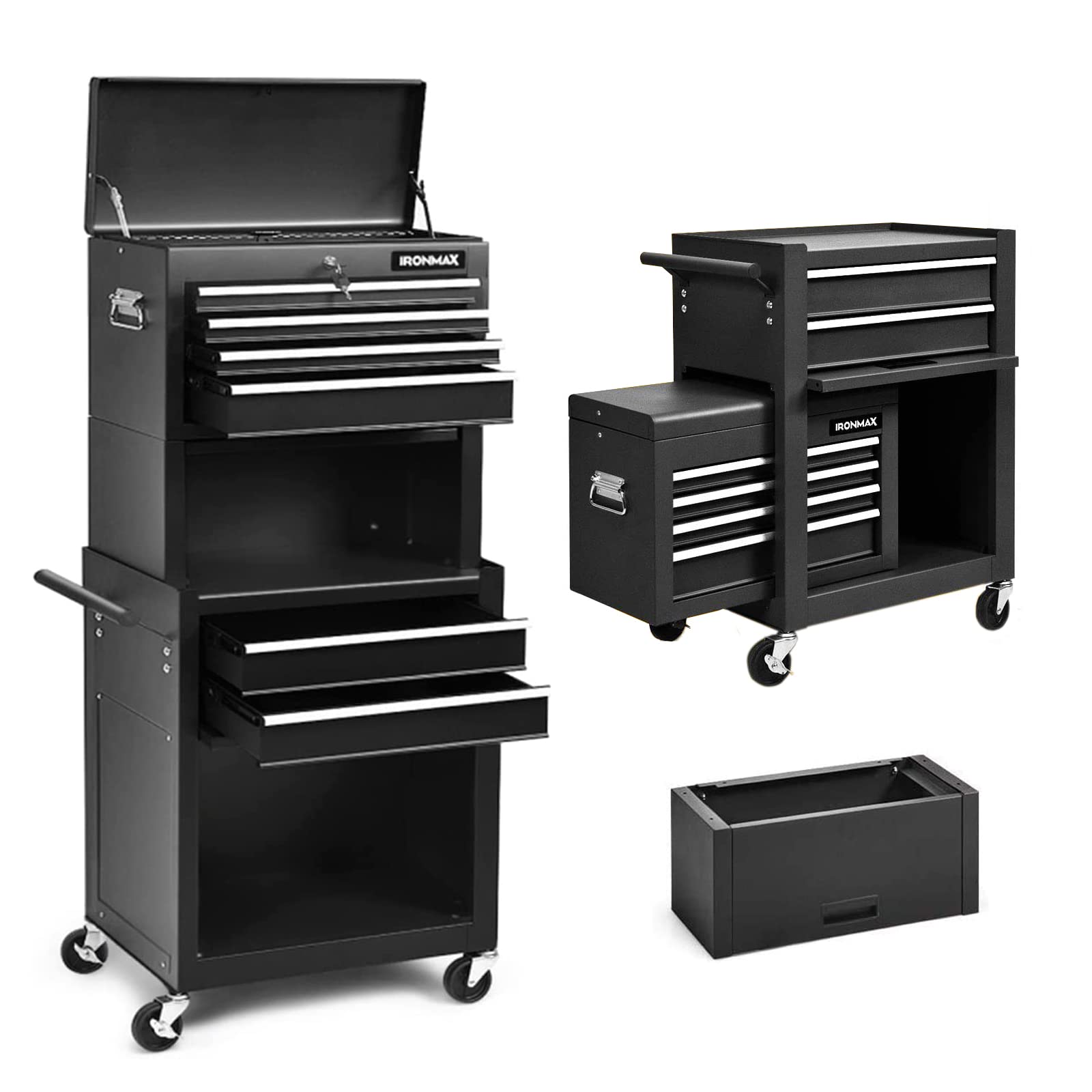 Goplus 6-Drawer Rolling Tool Chest with Auto Locking System - 3-in-1 Tool Box Organizer with Lockable Wheels, Sliding Drawers & Detachable Top - Heavy Duty Tool Storage Cabinet for Garage, Workshop, Home DIY & Professional Use (Black)
