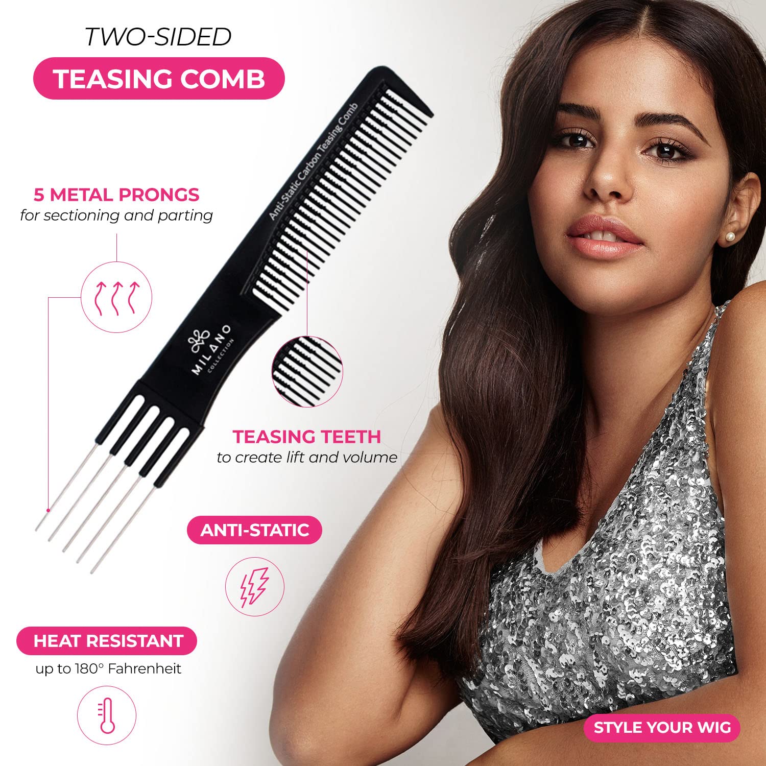 Milano Collection Deluxe Wig Styling Kit - 12” Silicone Mannequin Head with Suction Stand, 30 T-Pins, Scalp Illusion Duo, Hot Air Brush, Gentle Brush & Teasing Comb | Perfect for Salon Styling, Wig Practice & Cosplay Makeup