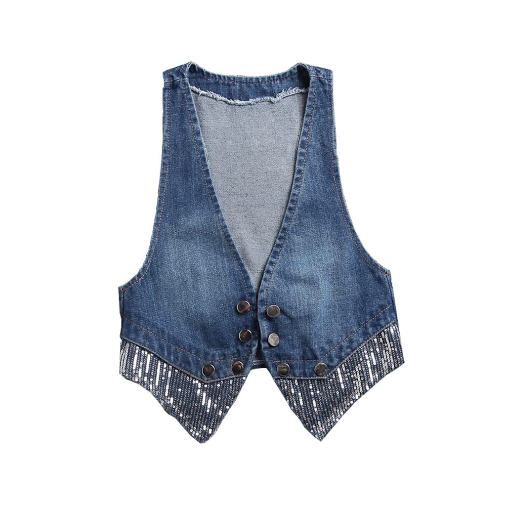 Women's Denim Vest Jacket - Loose Fit Sleeveless Jean Vest for Spring & Summer | Casual Layering Piece for Outfits | (Color: A, Size: Mcode) | Perfect for Beach Cover-ups, Music Festivals & Street Style Looks