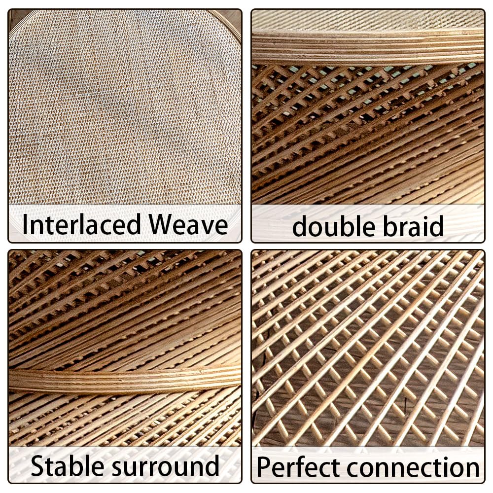 Round Rattan Coffee Table - Natural Woven Rattan End Table for Living Room, Patio, or Indoor Decor - Perfect for Coffee, Books, and Plants (Table Only)