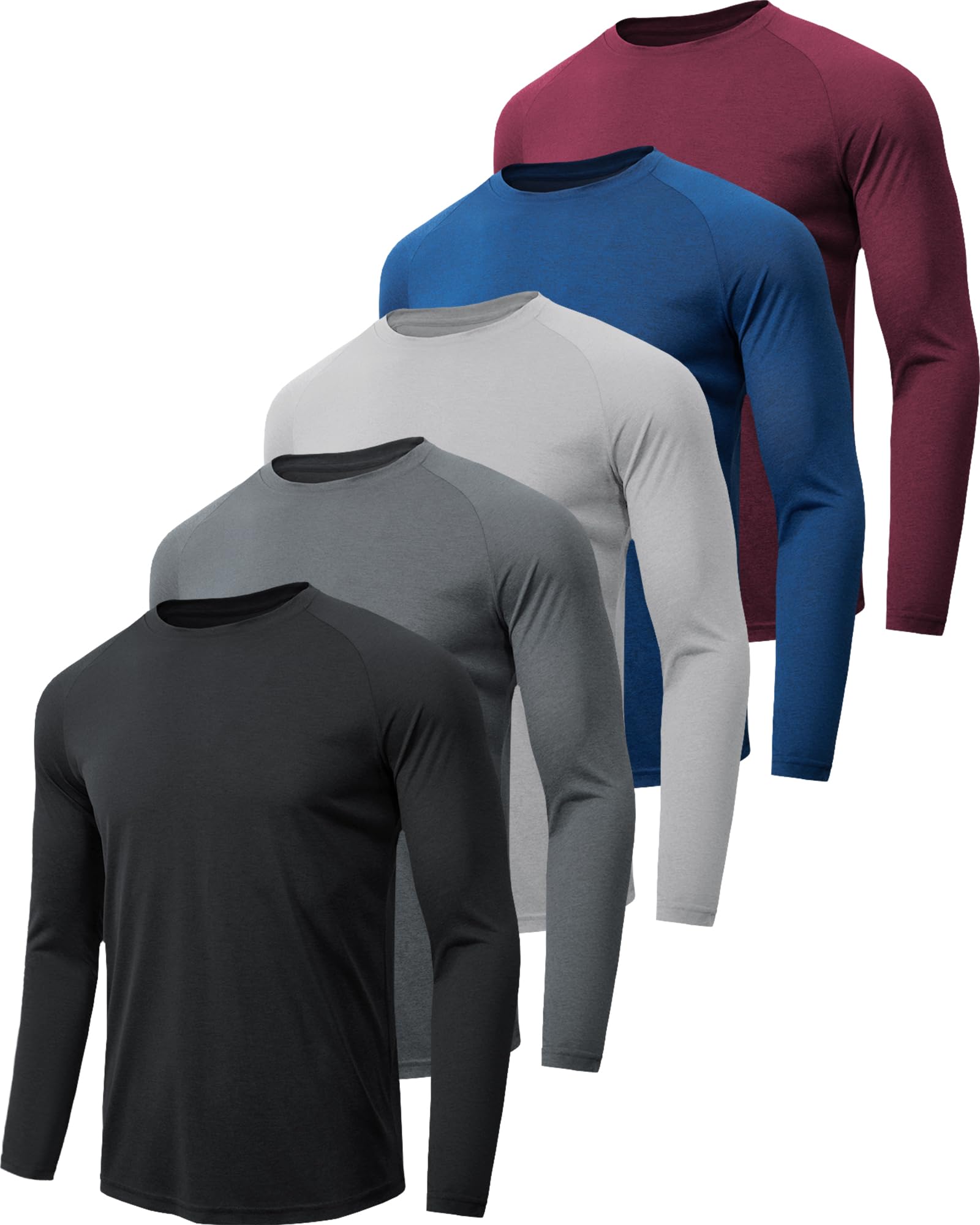 4-7 Pack Men's Quick Dry Moisture Wicking Long Sleeve Shirts - Breathable Workout Tees for Running, Gym & Outdoor Activities