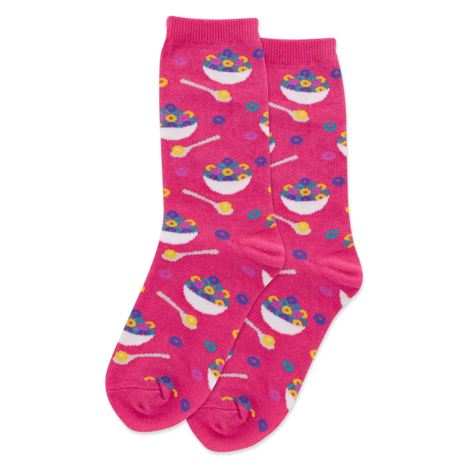Hot Sox Cereal Crew Socks - Fun Colorful Breakfast-Themed Cotton Socks for Men & Women - Perfect for Casual Wear, Gifts, and Cereal Lovers