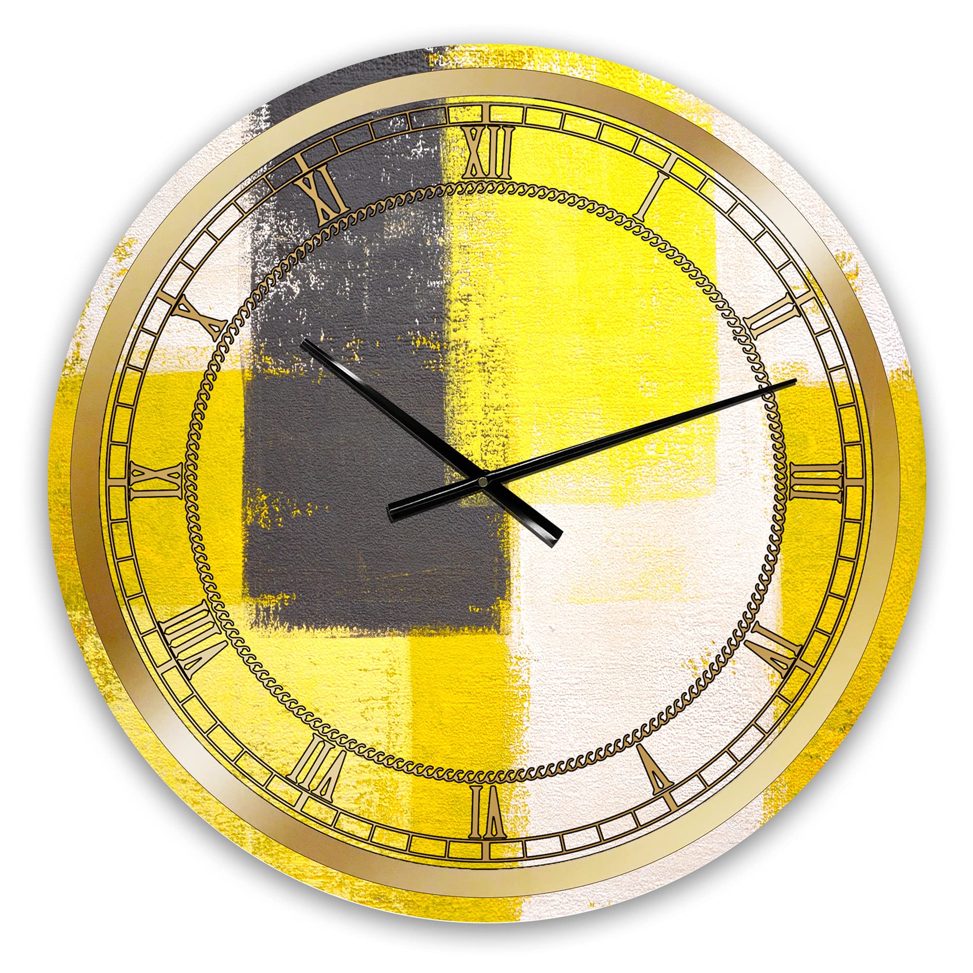 Modern Grey and Yellow Blue Abstract Wall Clock - Large Contemporary Art Clock for Living Room, Bedroom, Office Decor | Perfect for Home & Workspace Décor