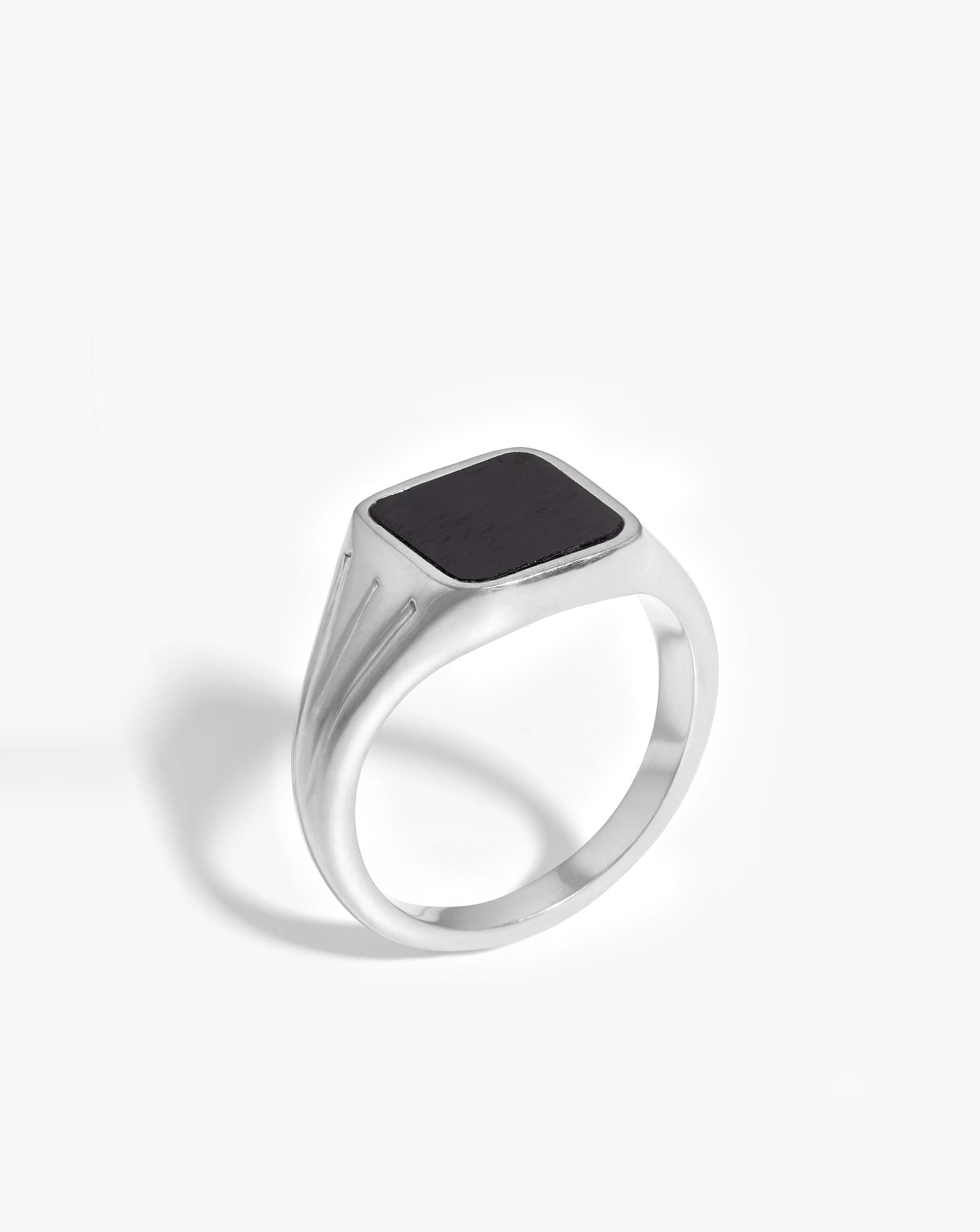 Lucy Williams Square Signet Ring - Sterling Silver with Black Spinel | Elegant Minimalist Jewelry for Women | Perfect for Everyday Wear, Gifts & Special Occasions