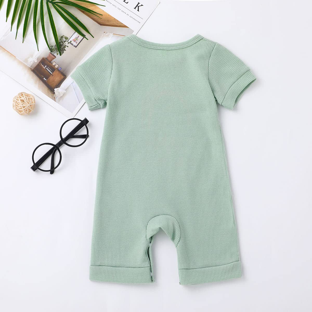 Newborn Baby Girl & Boy Rainbow Romper - Waffle Knit Jumpsuit for Summer - Matching Family Outfits for Mom & Dad - Perfect for Photoshoots, Beach Trips & Family Gatherings