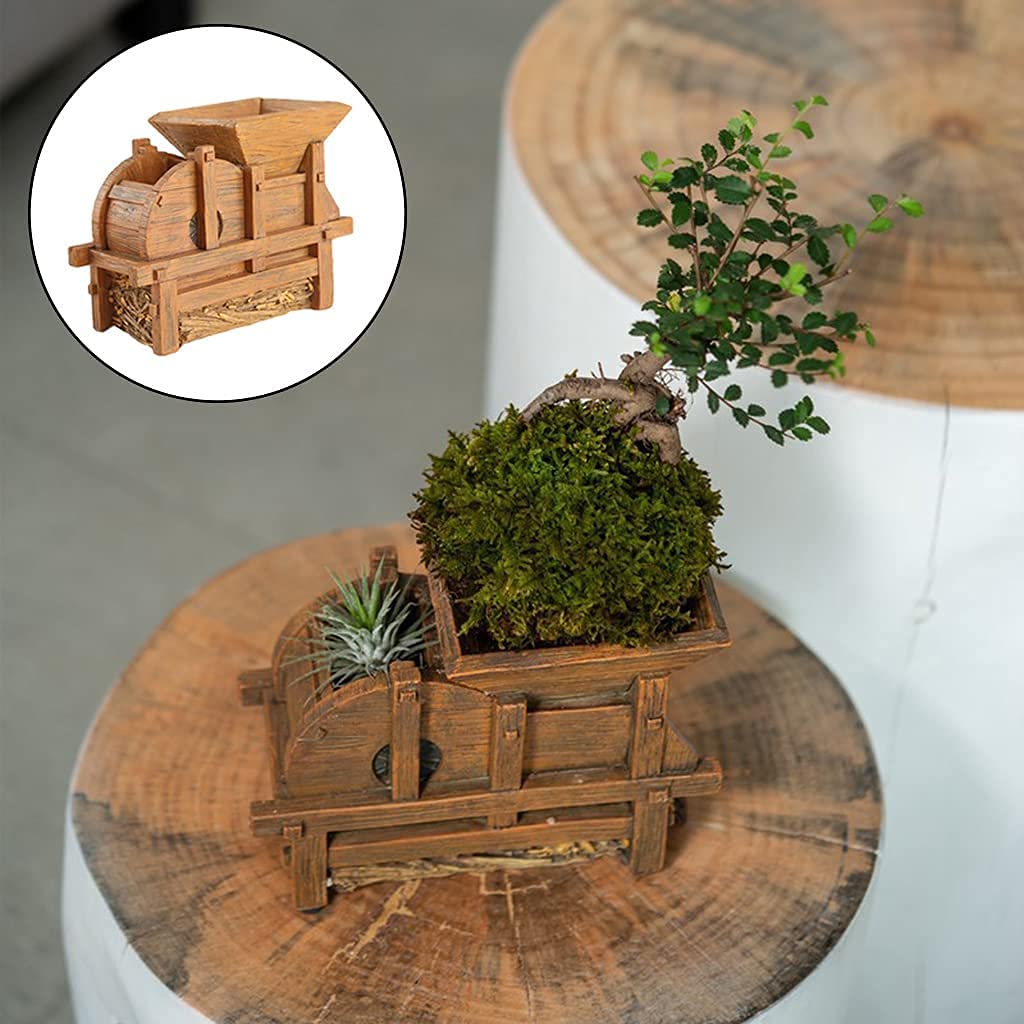 Taotenish Wooden Thresher-Shaped Flower Pot - Handcrafted Plant Container for Succulents, Herbs & Indoor Plants | Perfect for Home Decor, Office Desk & Garden Display