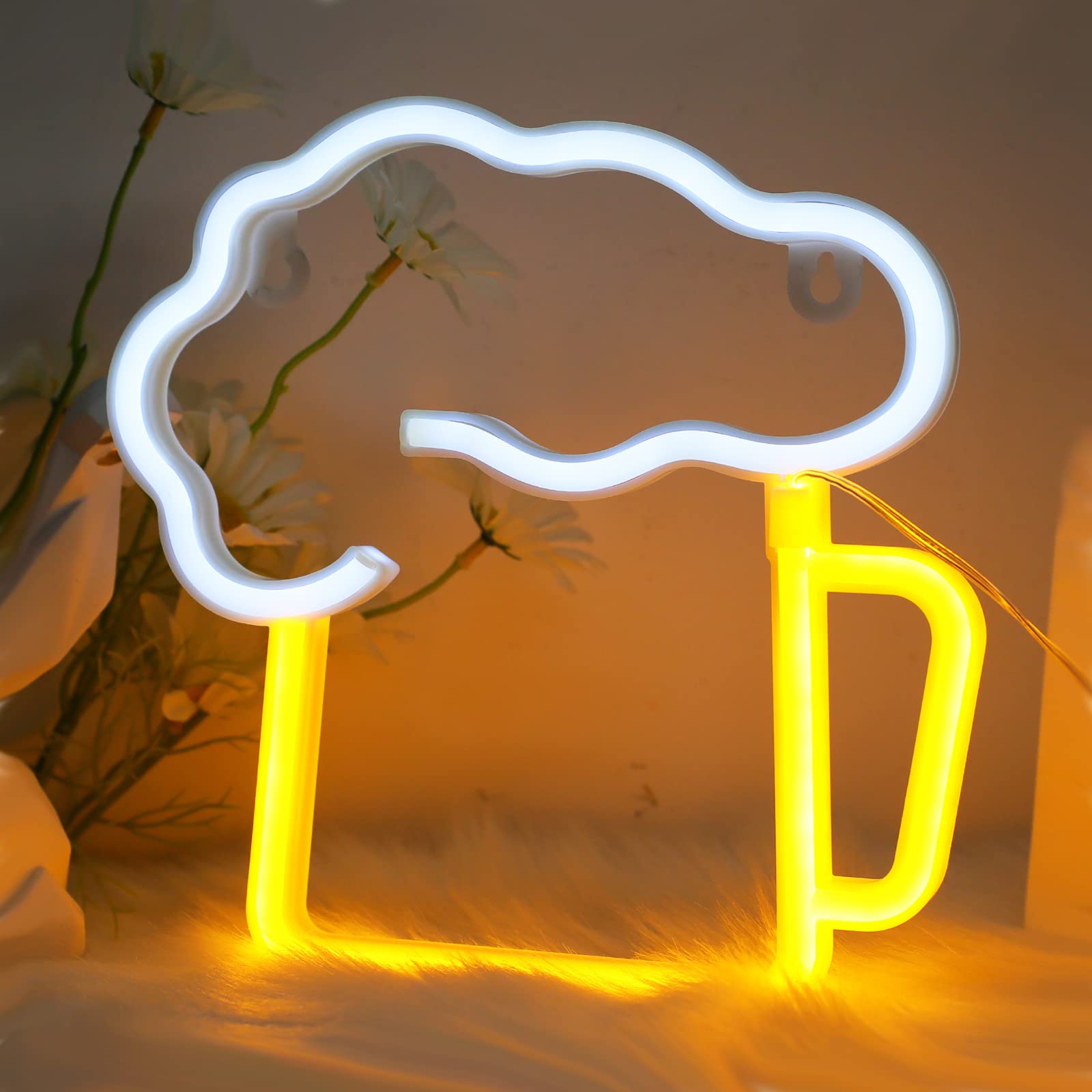 WIOSOUL LED Beer Neon Sign - USB/Battery Powered Wall Decor for Bars, Man Caves & Bedrooms - 8.7x8.7
