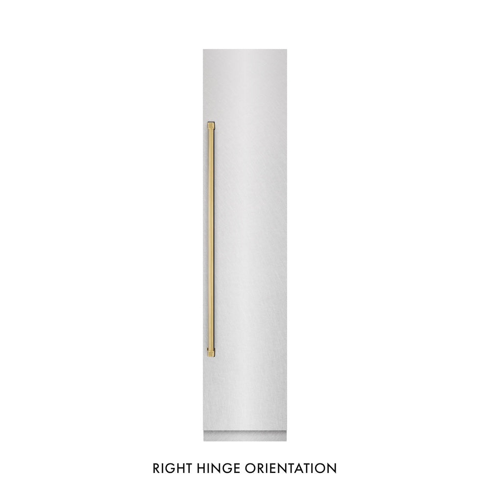 ZLINE Autograph Edition 18 Inch 8.6 cu ft Right Hinge Column Freezer - Stainless Steel with Graphite Gray Interior & Gold Accents (RCFVRZ SN 18 G) - Perfect for Home Bar, Wine Cellar, or Kitchen Storage