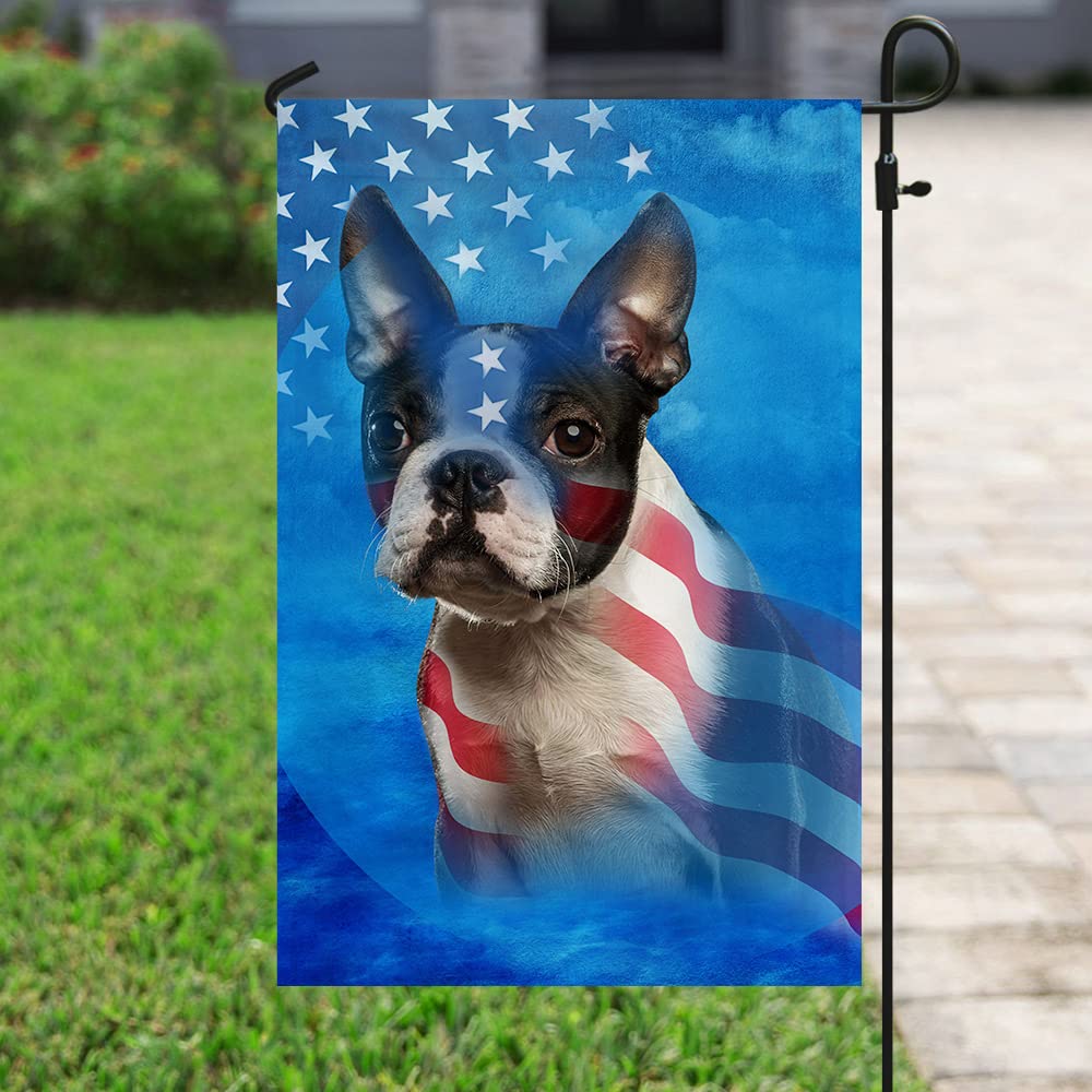 American Flag with Boston Terrier Dog Design - Patriotic Stars and Stripes Outdoor Yard Flag for Home Decoration | Perfect for Front Porch, Garden, and Patriotic Holidays