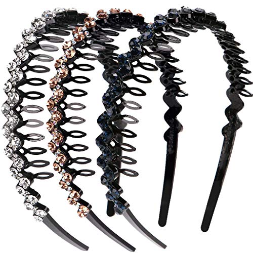 LONEEDY Sparkling Rhinestone Crystal Teeth Comb Headbands for Women - Non-Slip Hard Headband Hair Accessories (Silver, Gold, Dark Blue) | Perfect for Weddings, Parties, Prom, and Special Occasions