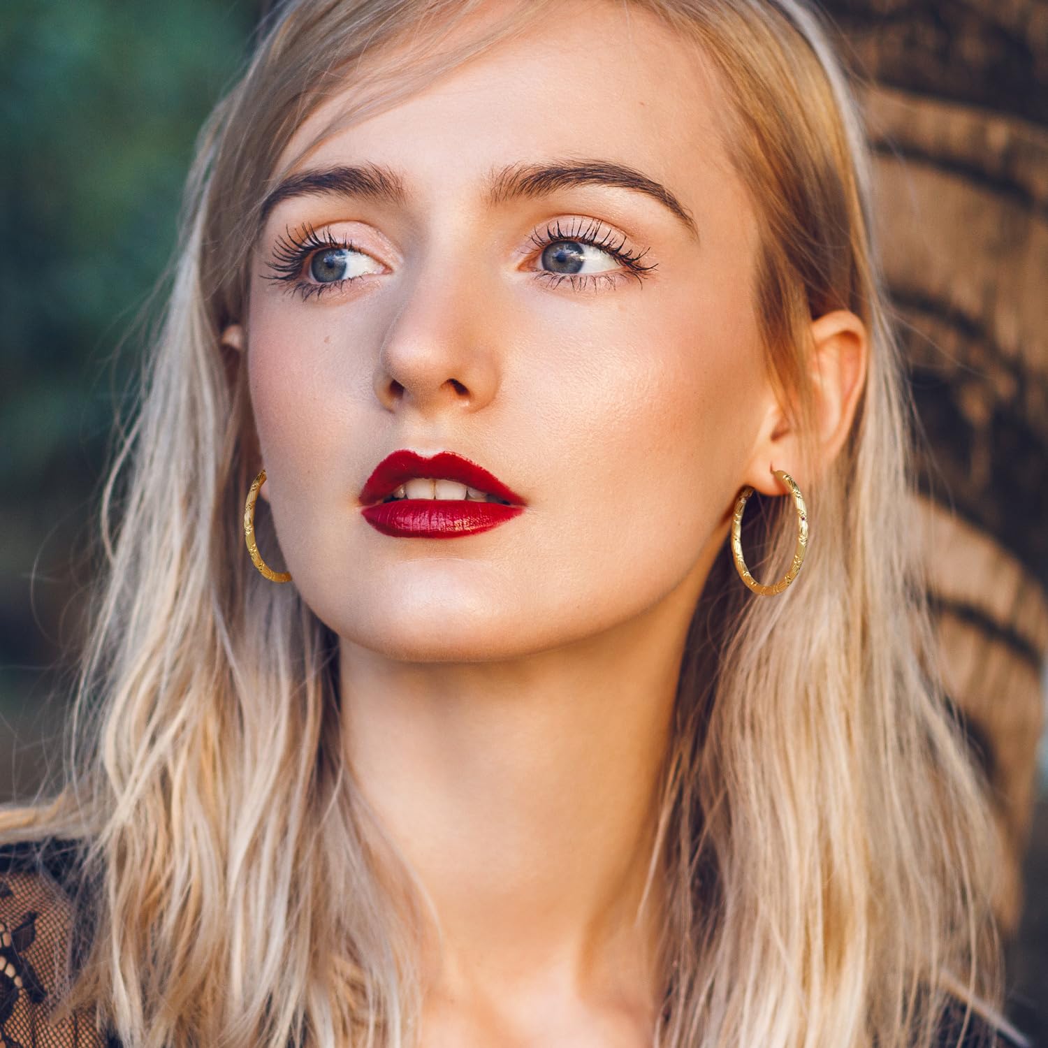 14K Gold Hoop Earrings for Women - 30mm Thick Solid Gold Hoops with Line Cutting Design - Elegant & Durable Everyday Jewelry for Work, Parties & Gifting