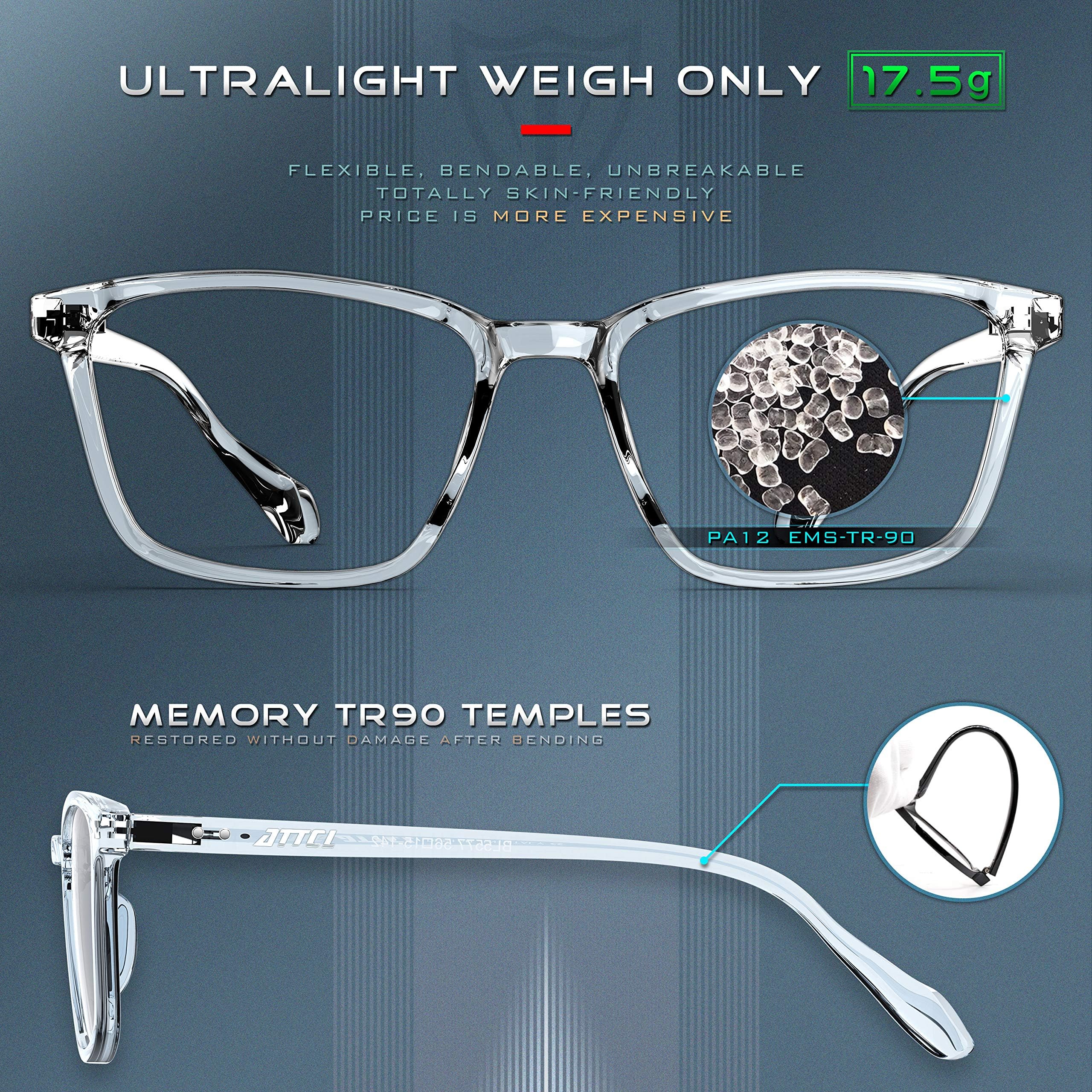 ATTCL Blue Light Blocking Glasses for Men & Women - Anti UV, Anti Glare, Computer Eyewear for Screen Time, Gaming & Office Work - Non Prescription Relief for Eye Strain & Headaches