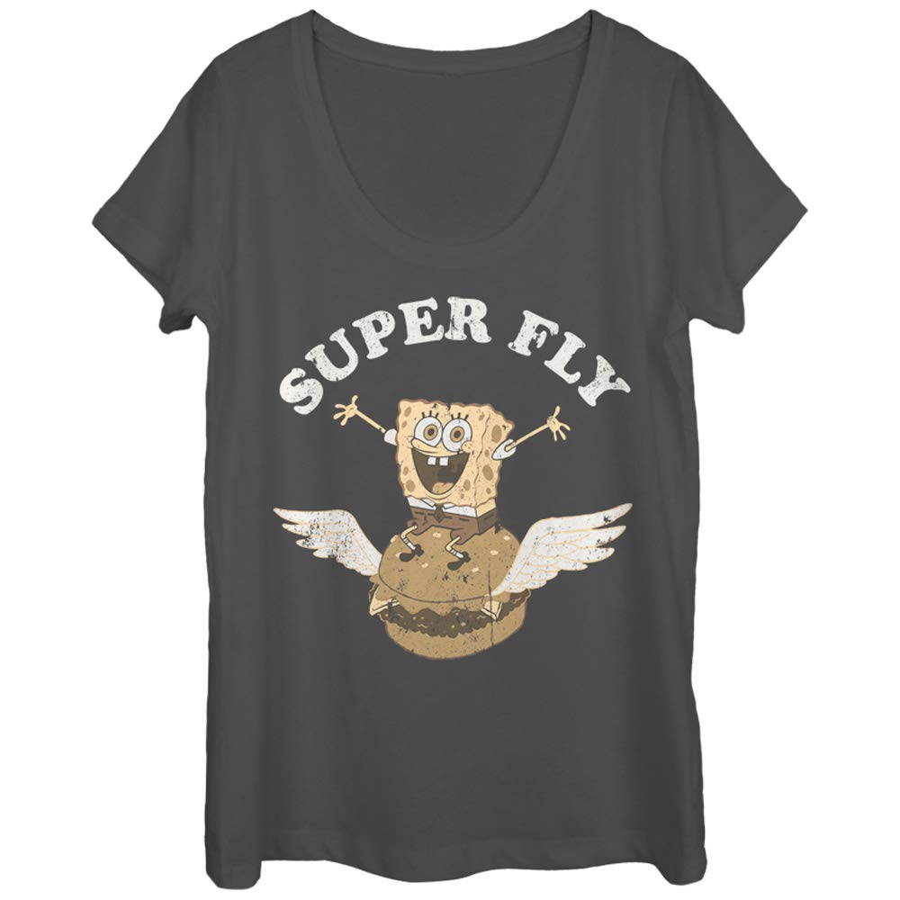 SpongeBob SquarePants Women's Super Fly Burger Graphic Scoop Neck T-Shirt - Fun Cartoon Tee for Casual Wear, Cosplay & Gift Giving