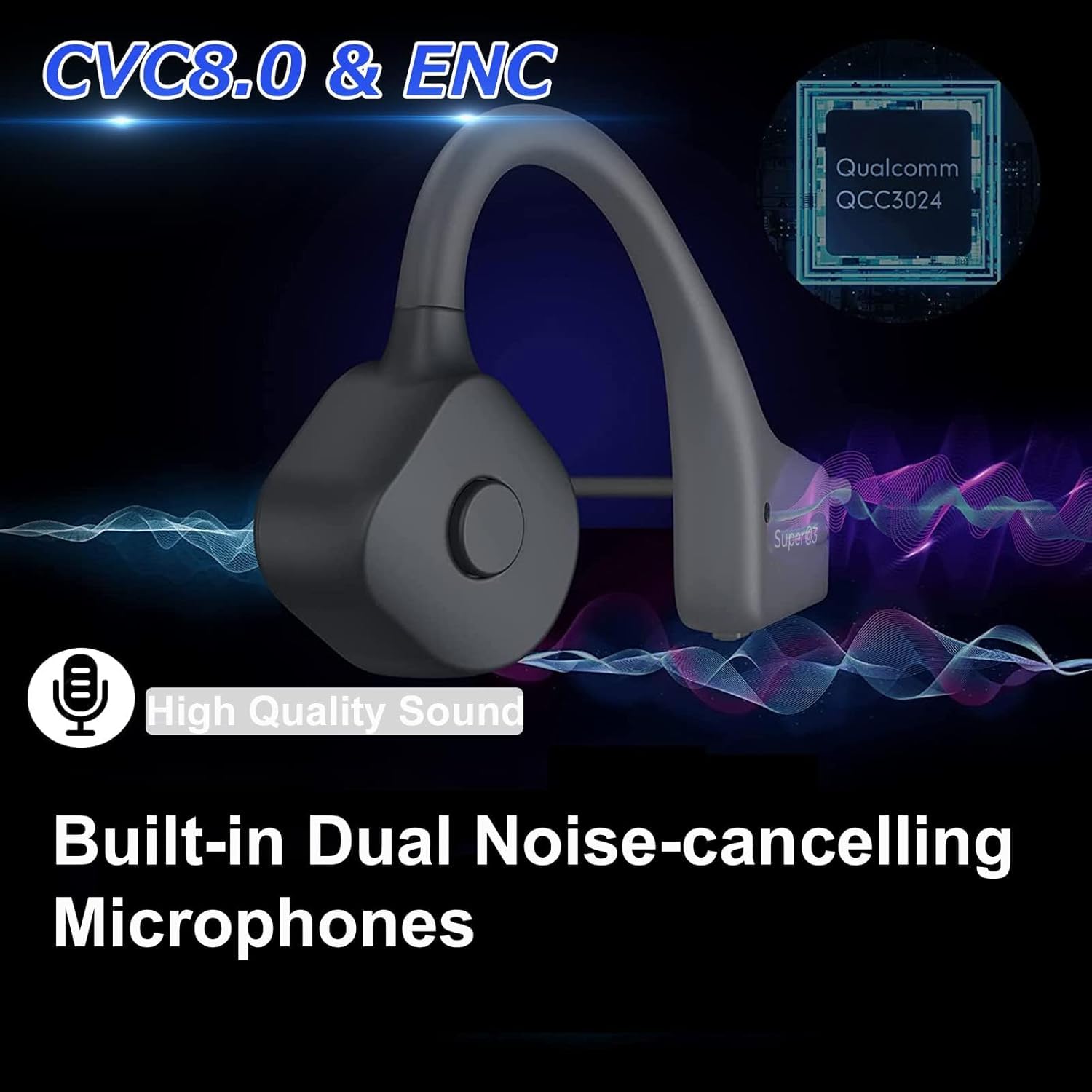 Bluetooth Bone Conduction Headphones - Open Ear Wireless Headset with Built-in Mic, IP67 Waterproof & Noise Canceling - Perfect for Running, Cycling, Hiking, Gym Workouts, and Driving
