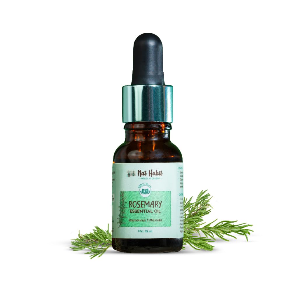 Nat Habit 100% Pure Rosemary Essential Oil - 15ml for Aromatherapy, Hair Growth & Relaxation - Perfect for Diffusers, Massage & DIY Skincare