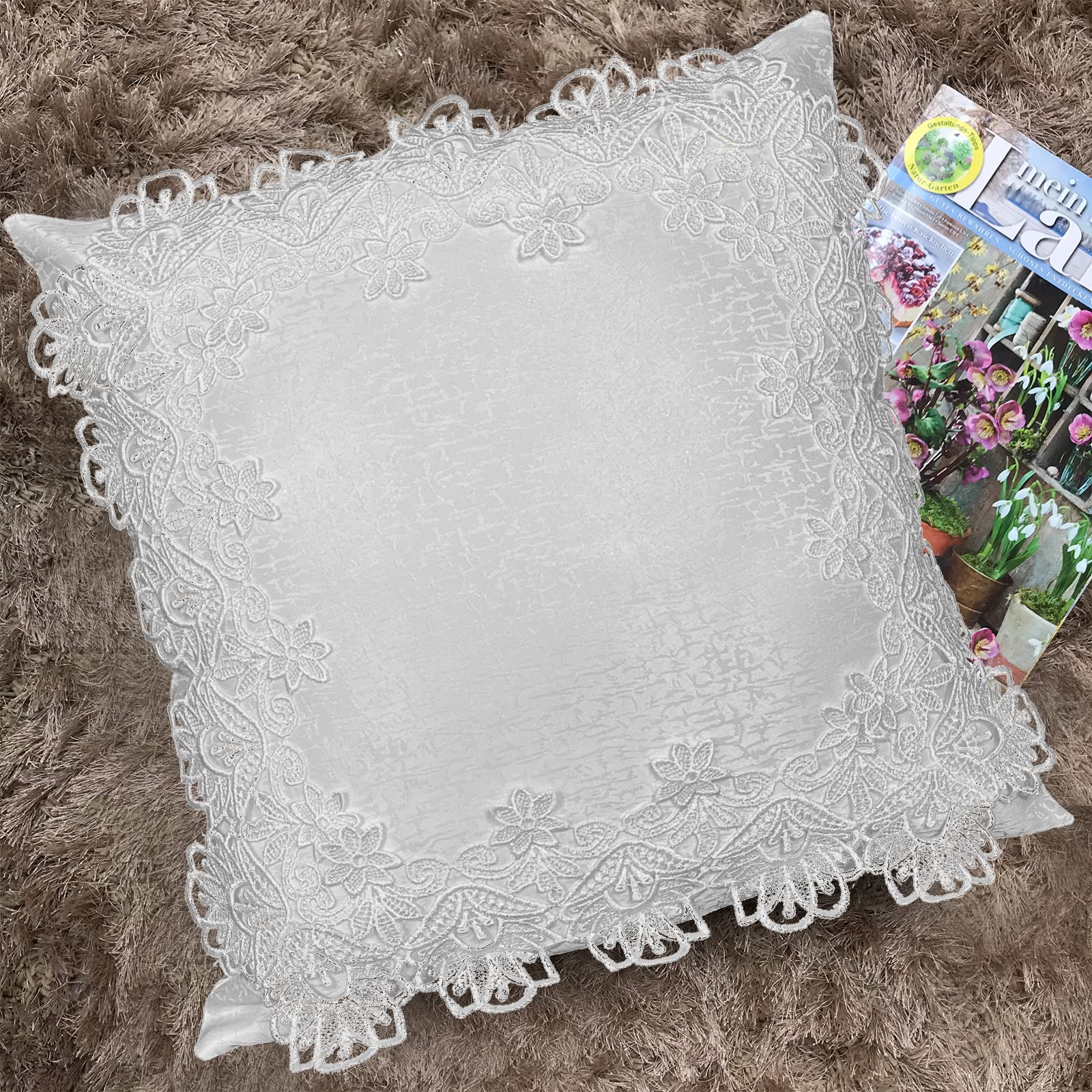 Premium 18x18 Inch White Lace Throw Pillow Covers Set of 2 - Soft Farmhouse Decor with Exquisite Embroidery for Living Room, Bed, Couch & Sofa - Perfect for Cozy Home Styling and Seasonal Decorations