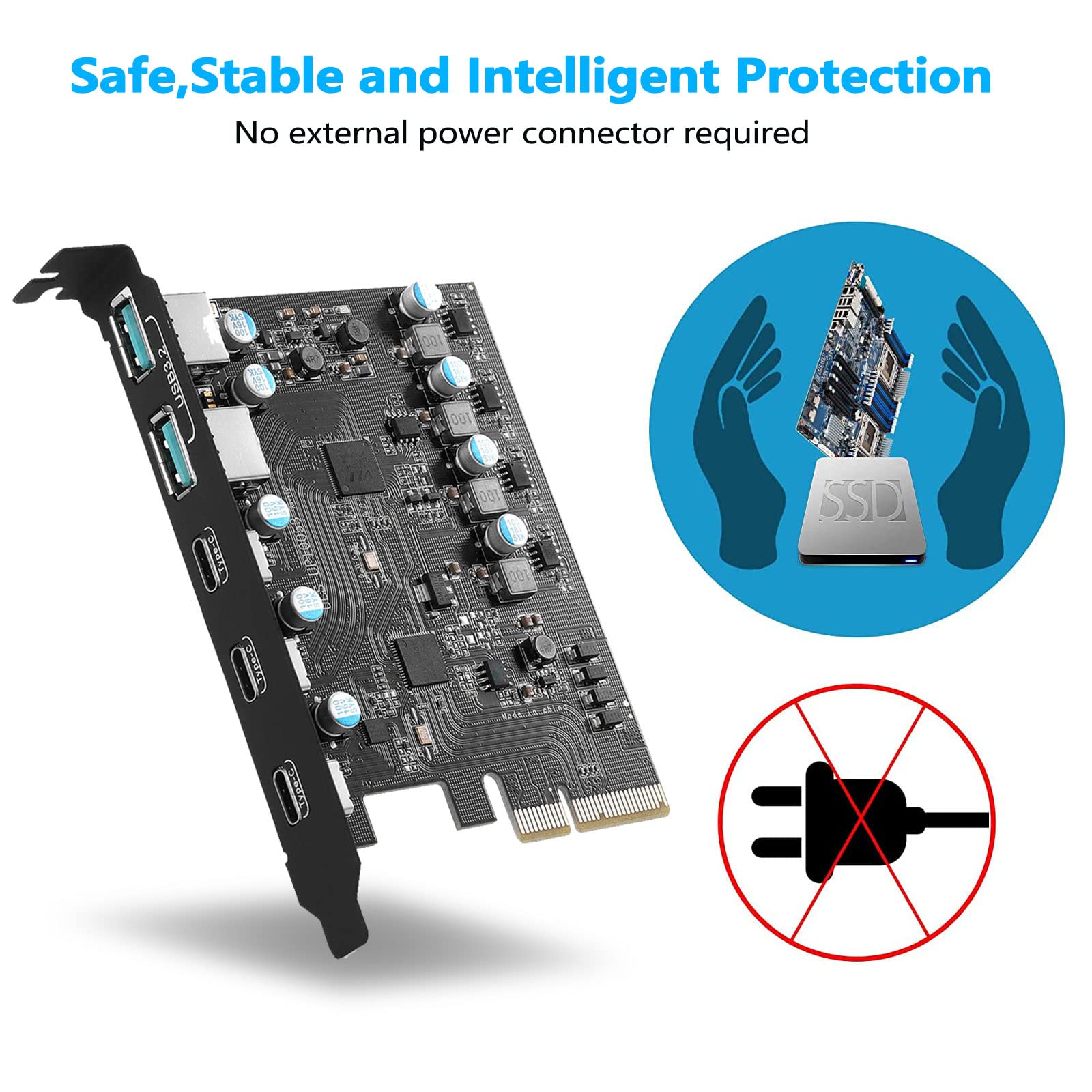 PCIe USB 3.2 Gen 2 Expansion Card with 3x USB-C & 2x USB-A Ports - High Speed Internal USB Hub for Desktop PC - Compatible with Windows 10/8/7 & Mac OS - Perfect for Gaming, VR, External Storage & High-Speed Data Transfer