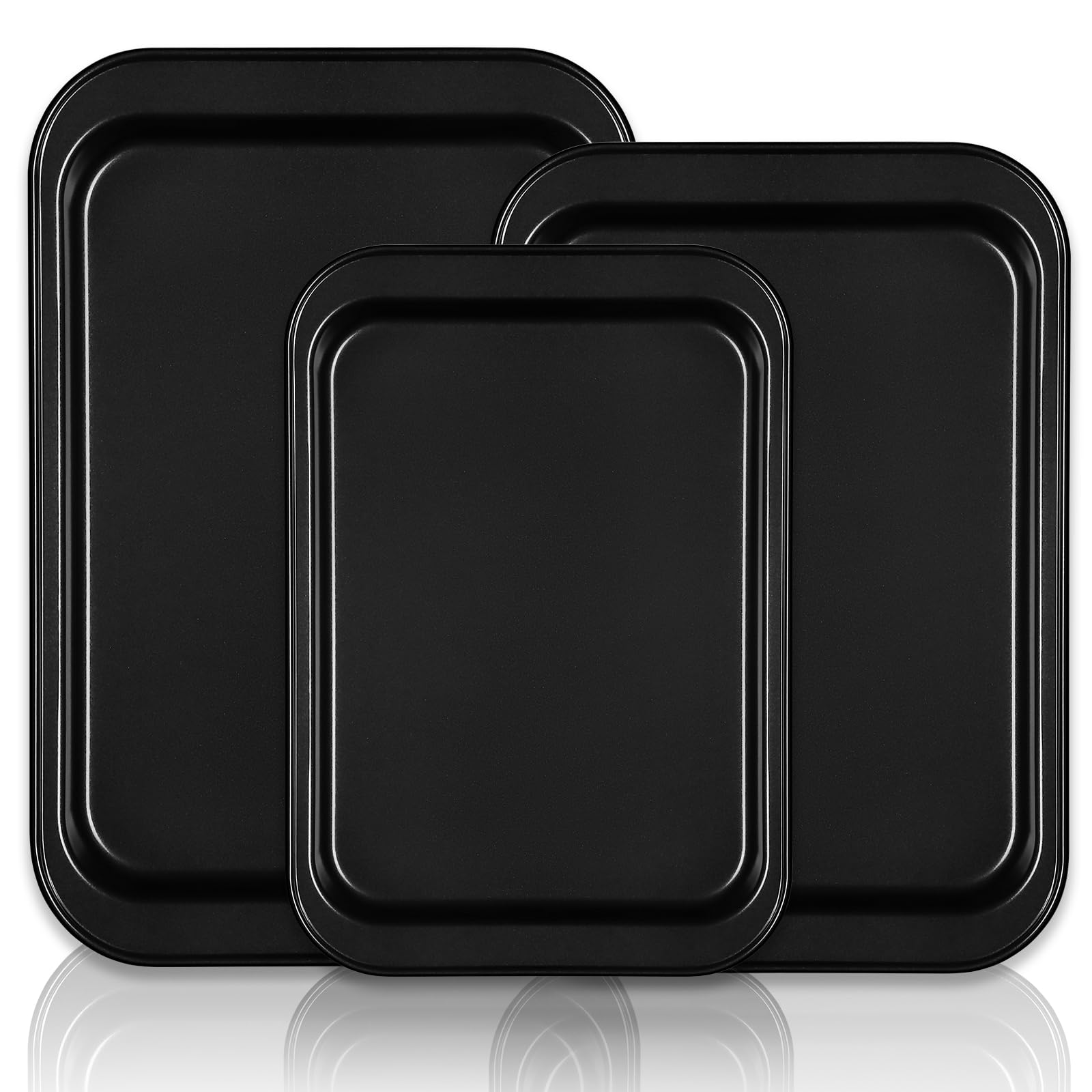 3-Pack Nonstick Baking Sheet Set - Half, Jelly Roll & Quarter Cookie Pans with Wide Grips, Non-Toxic & Easy Clean, Dark Grey - Perfect for Baking Cookies, Roasting Veggies & Meal Prep