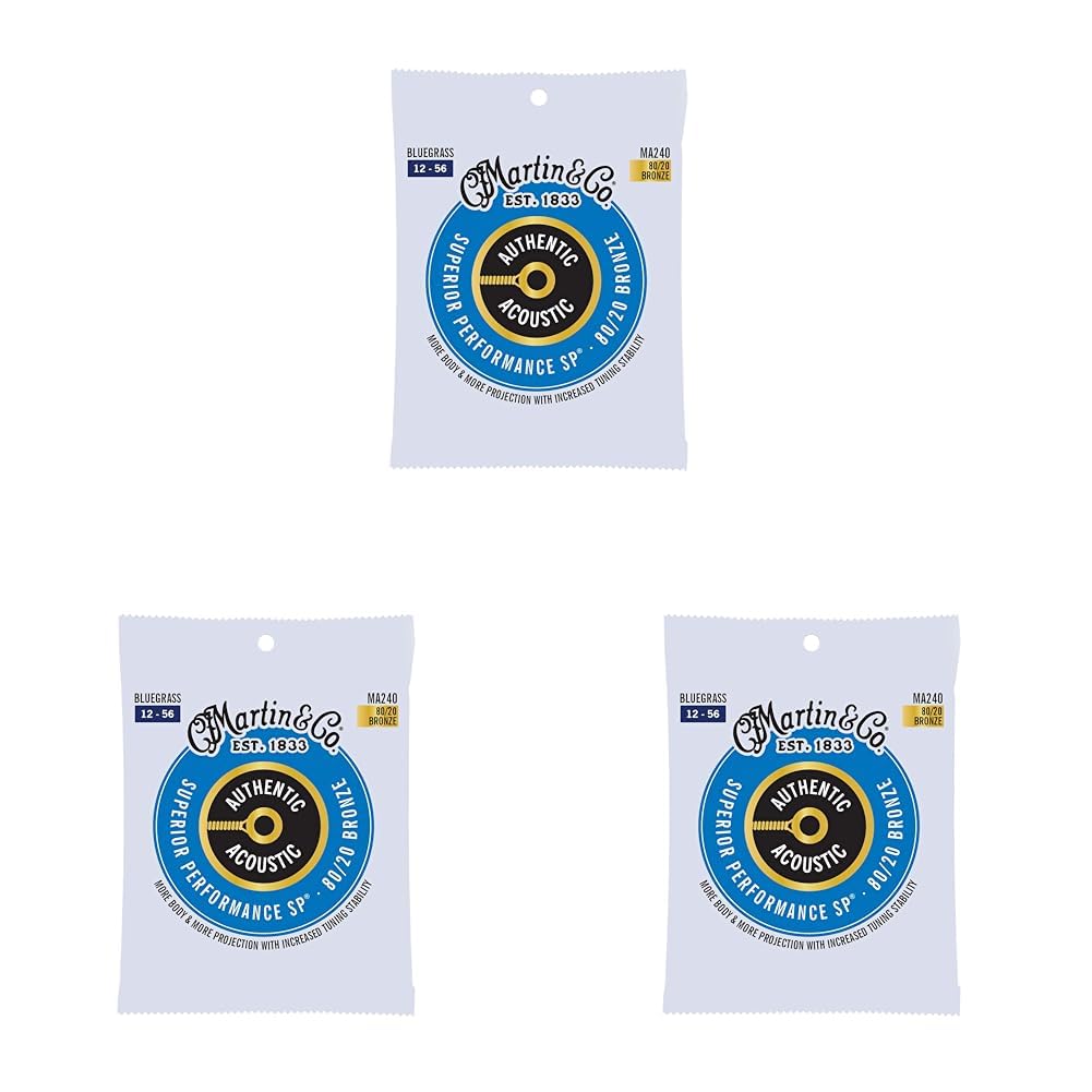 Martin Authentic Acoustic Guitar Strings - 12-56 Gauge 80/20 Bronze Wound - Premium Bluegrass Performance (3-Pack) | Perfect for Country, Folk & Fingerstyle Playing