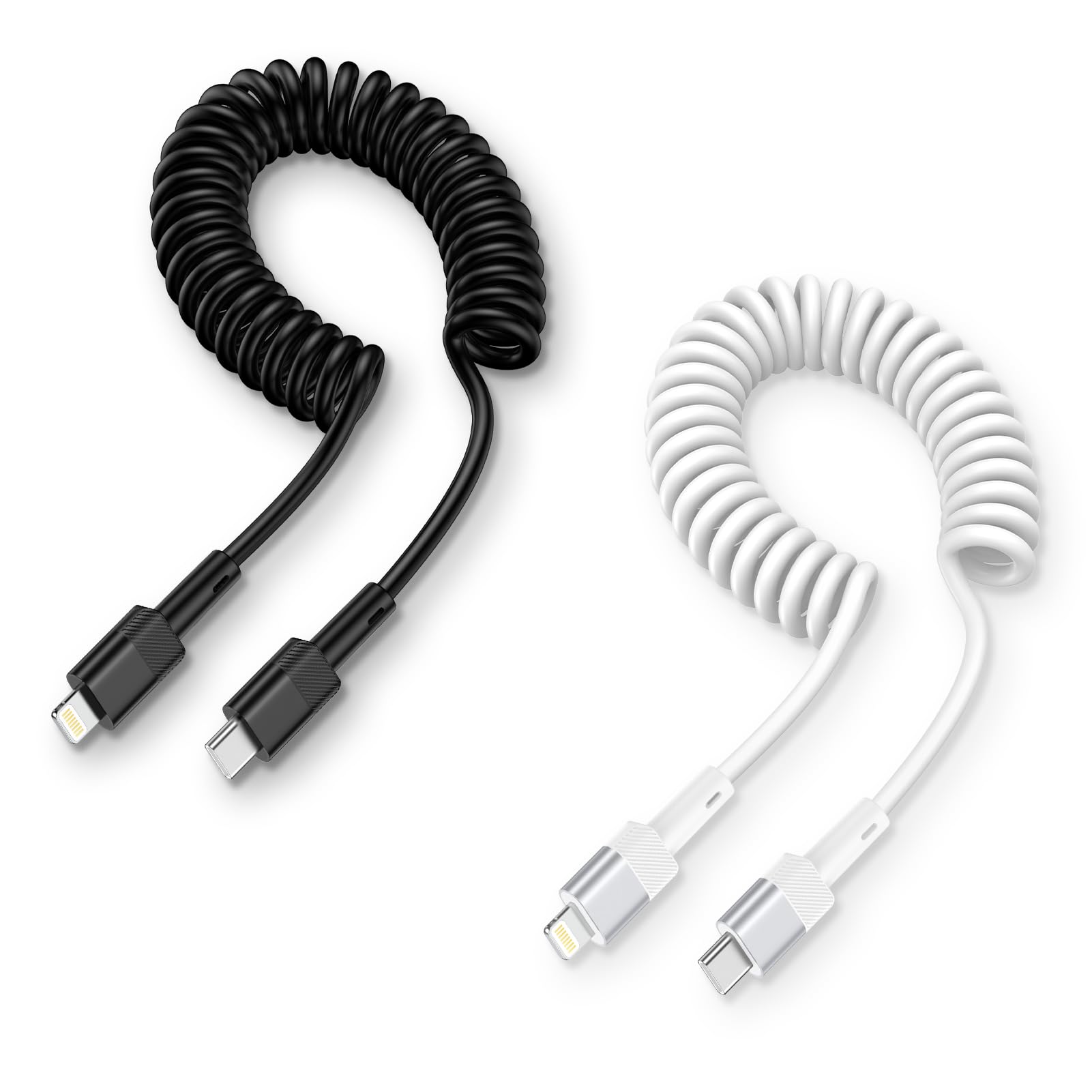 Apple USB C CarPlay Cable - 2 Pack Retractable Coil Charging Cable for iPhone 14 Pro Max/14 Plus/14/13/12/11/Xs/XR & iPad - Fast Charging, Tangle-Free Design for Car, Home, and Office Use