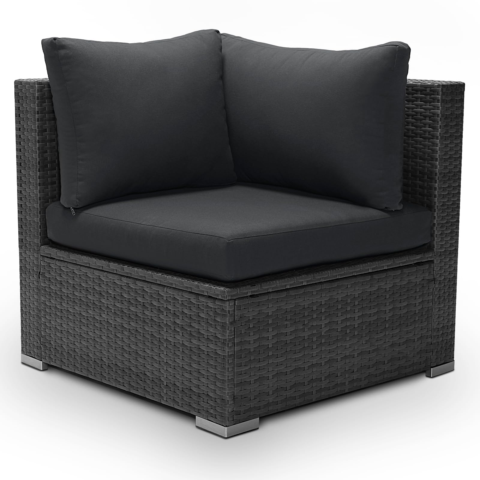 BULEXYARD 1-Piece PE Rattan Patio Furniture Corner Sofa with Thick Cushions - Outdoor Wicker Seating Set for Backyard, Deck, Garden, Balcony - Weather-Resistant Dark Grey Sofa for Relaxing & Entertaining