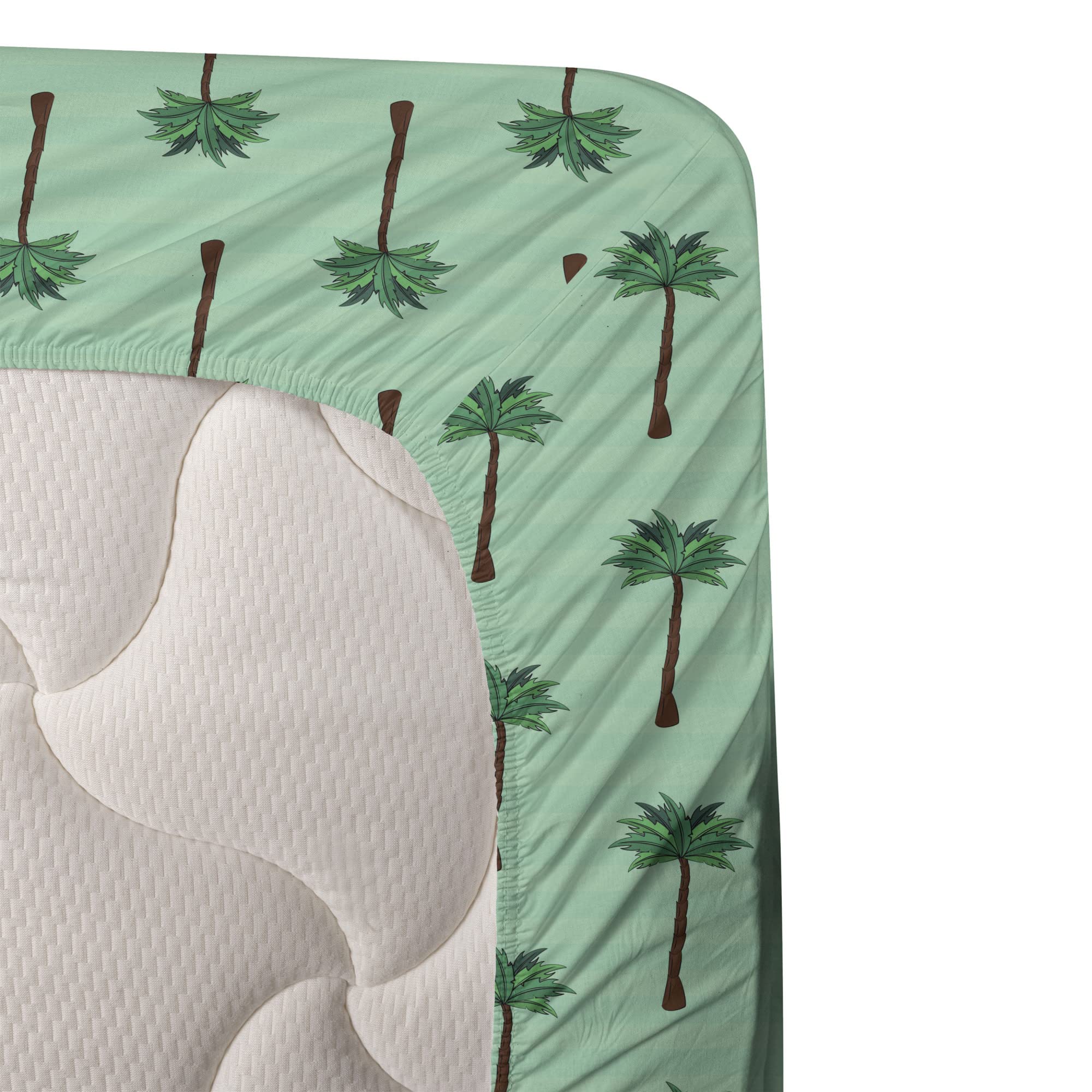 Ambesonne Tropical Palm Tree Stripes 4-Piece King Sheet Set - Fitted Sheet, Flat Sheet & 2 Pillowcases - Seafoam Forest Green Summer Bedding for Beach House, Vacation Rental & Tropical Bedroom Decor