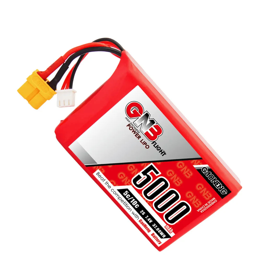GNB GAONENG 2S Lipo Battery 7.4V 5000mAh with XT60 Plug - High Capacity RC Battery for Drones, RC Cars, Airplanes, and Remote Control Toys - Long Lasting Power for Hobbyists and Professionals