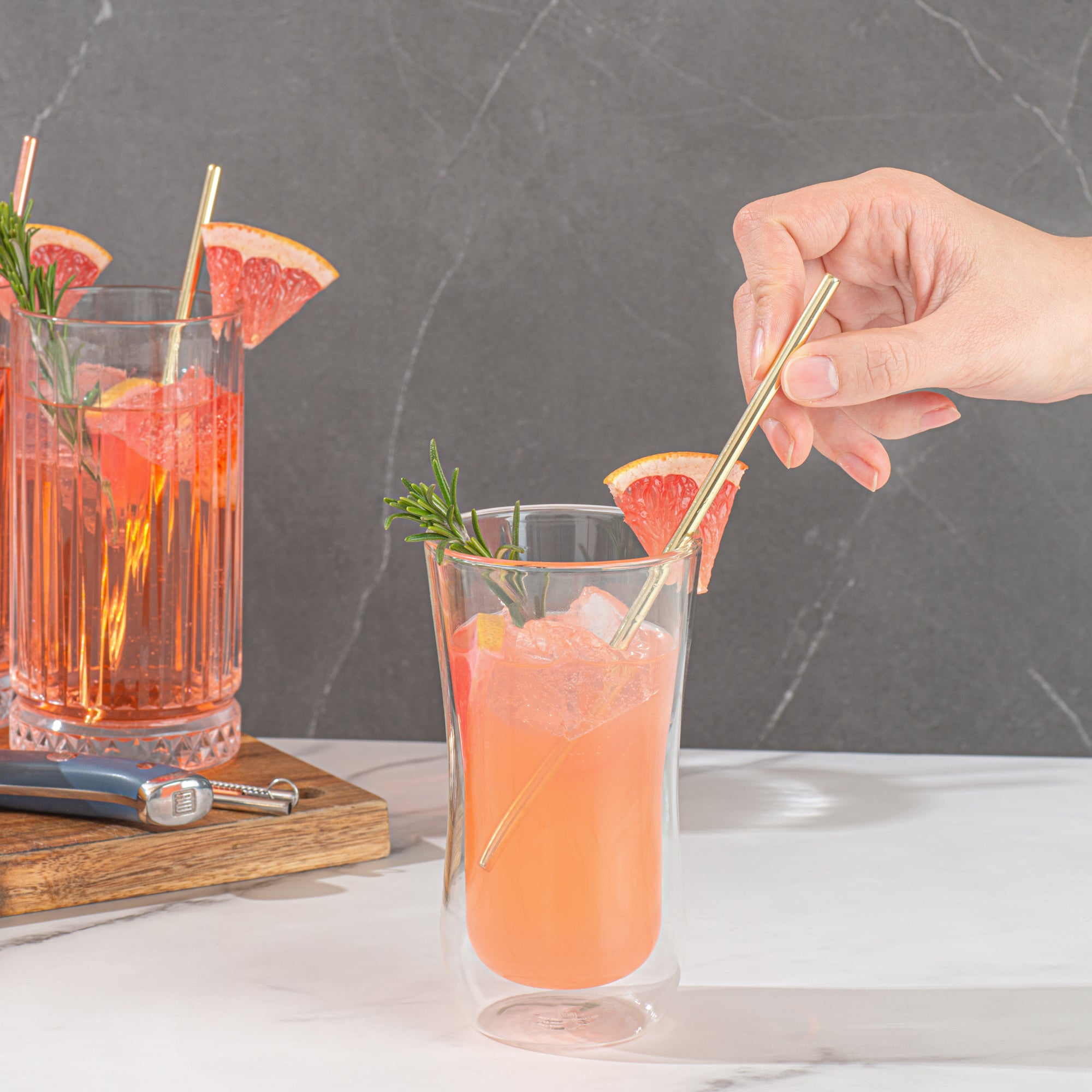 Premium Gold Plated Stainless Steel Drinking Straws - 7.5 Inch Reusable Metal Straws (2-Pack) - Eco-Friendly for Cocktails, Smoothies & Iced Coffee at Home or Parties