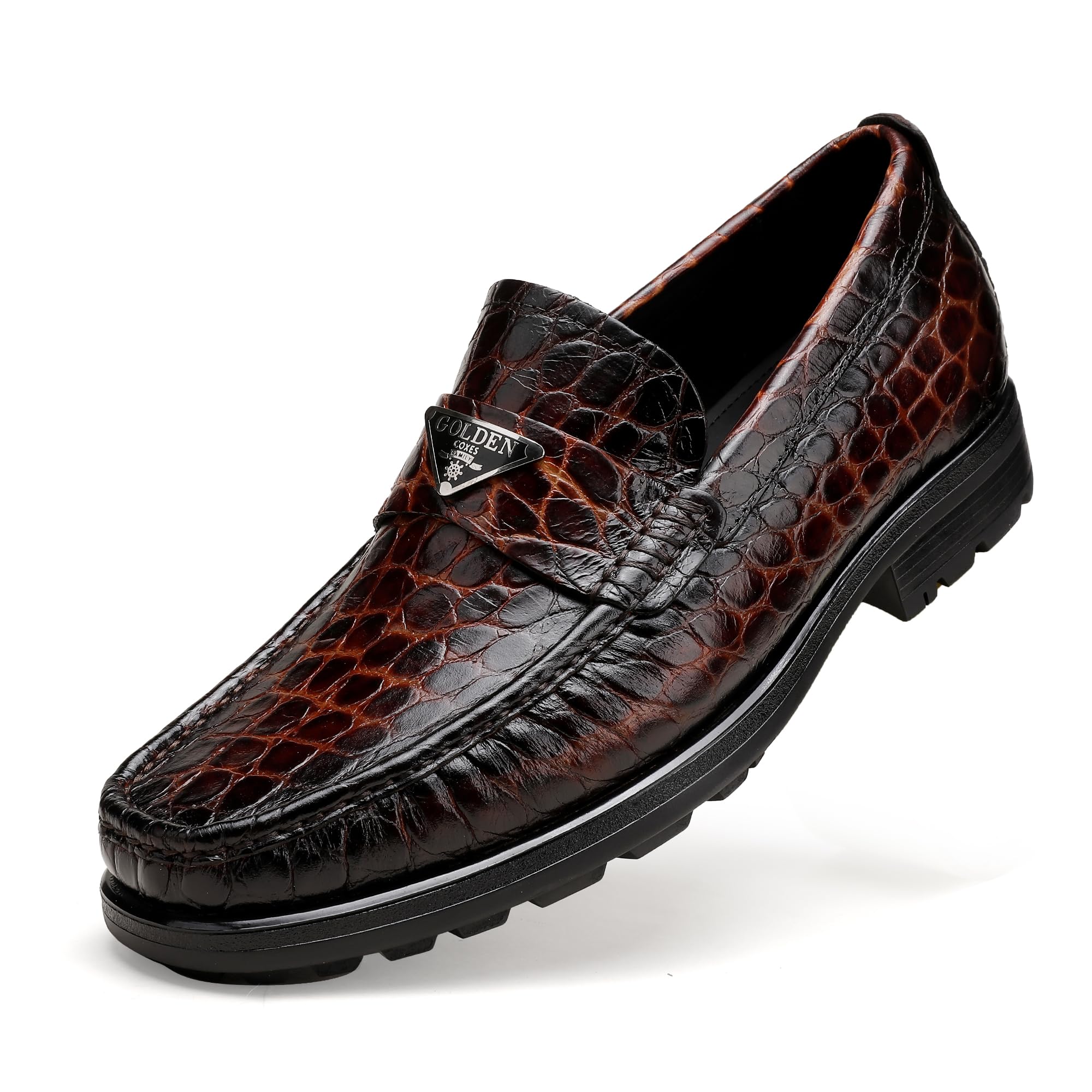Premium Men's Leather Dress Shoes - Crocodile Print Slip-On Loafers with Thick Sole for Business & Formal Occasions | Comfortable & Stylish Gentleman Shoes for Office, Weddings & Special Events