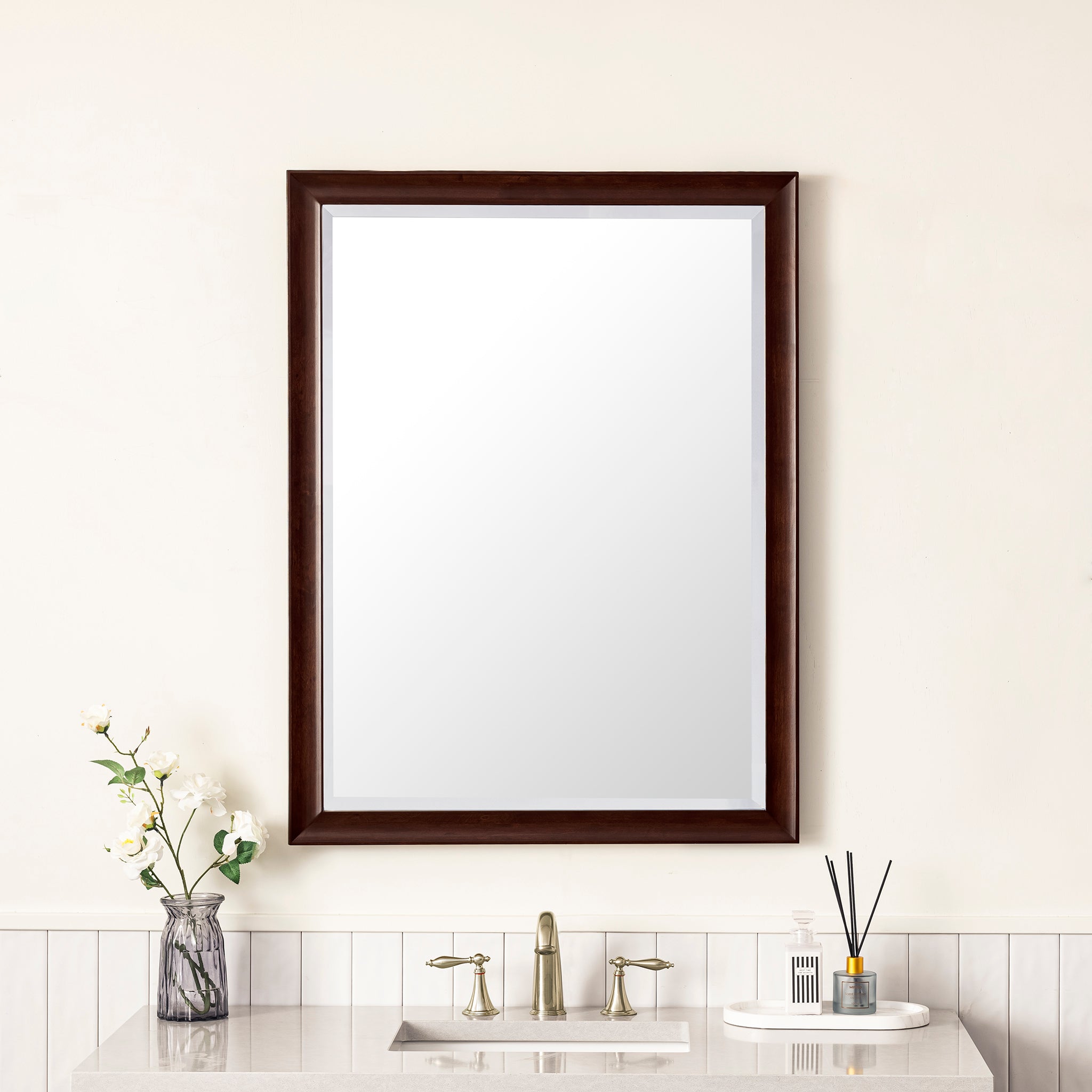 Glenbrooke 30-Inch Wall Mirror in Burnished Mahogany Finish - Perfect for Living Room, Bedroom, or Entryway Decor