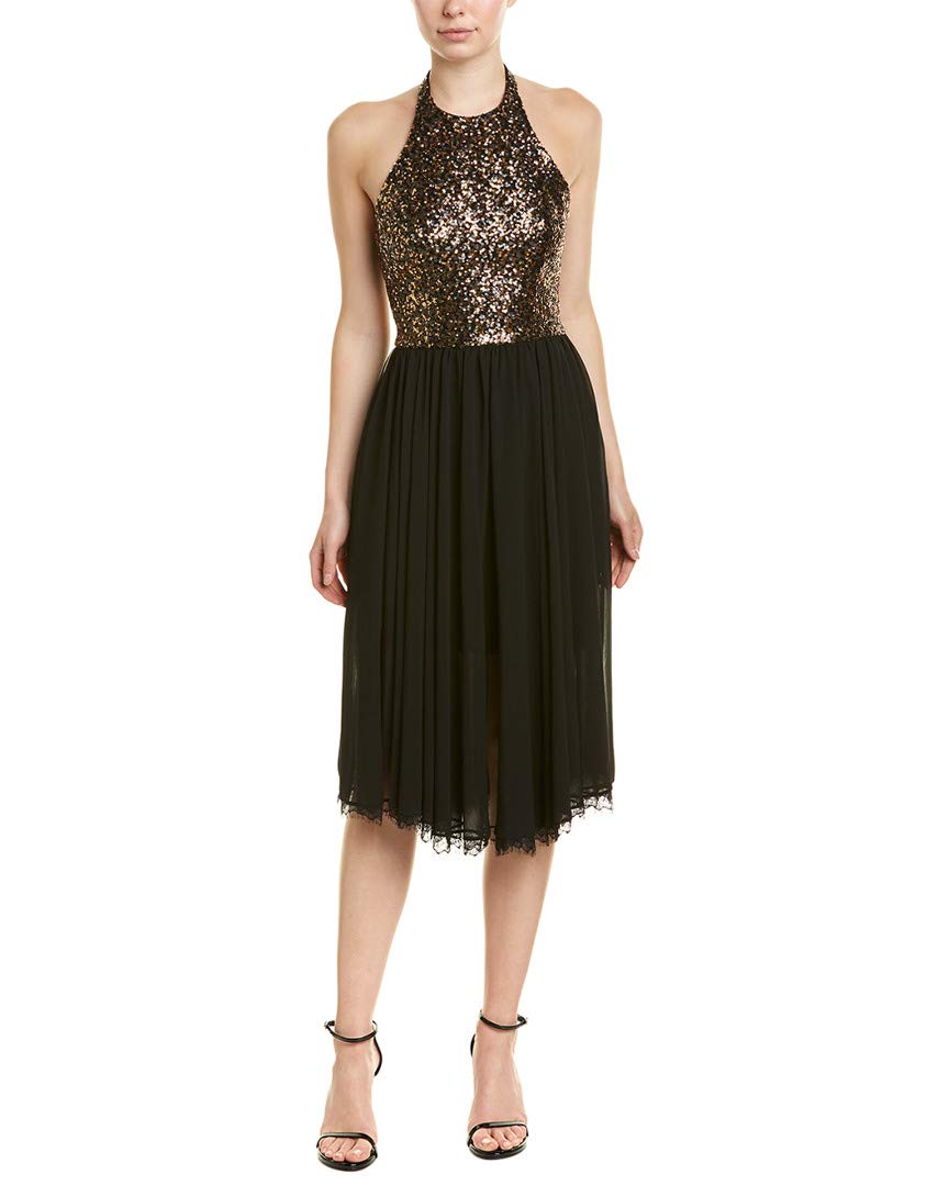 Dress the Population Women's Tatiana Sequin Halter Fit & Flare Midi Dress - Elegant Party & Evening Wear for Weddings, Cocktails & Special Occasions