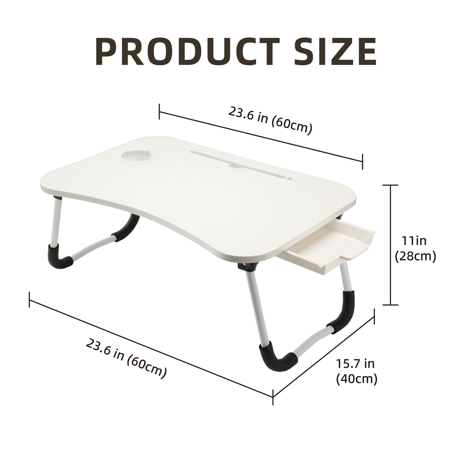 EAQ Foldable Laptop Bed Tray Table with Cup Holder, Storage Drawer & Bookshelf - Portable Work Desk for Laptop, Reading & Writing on Bed, Couch or Sofa - Perfect for Home Office, Study & Relaxation (White)