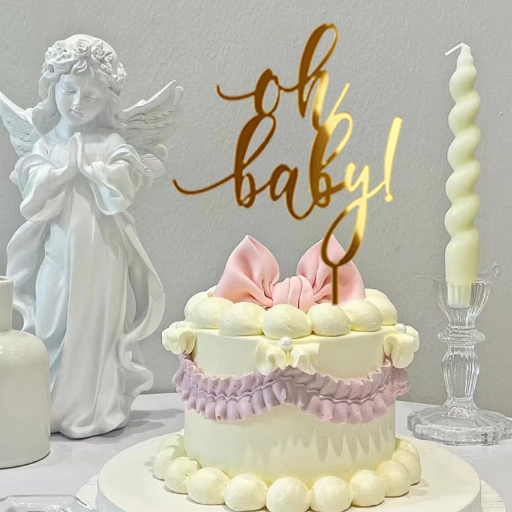 Incrizma Gold Acrylic 'Oh Baby' Cake Topper - Elegant Baby Shower Decor for Newborn Welcome, 1st Birthday Party Supplies for Boys & Girls - Perfect for Nursery Decorations and Gender Reveal Celebrations