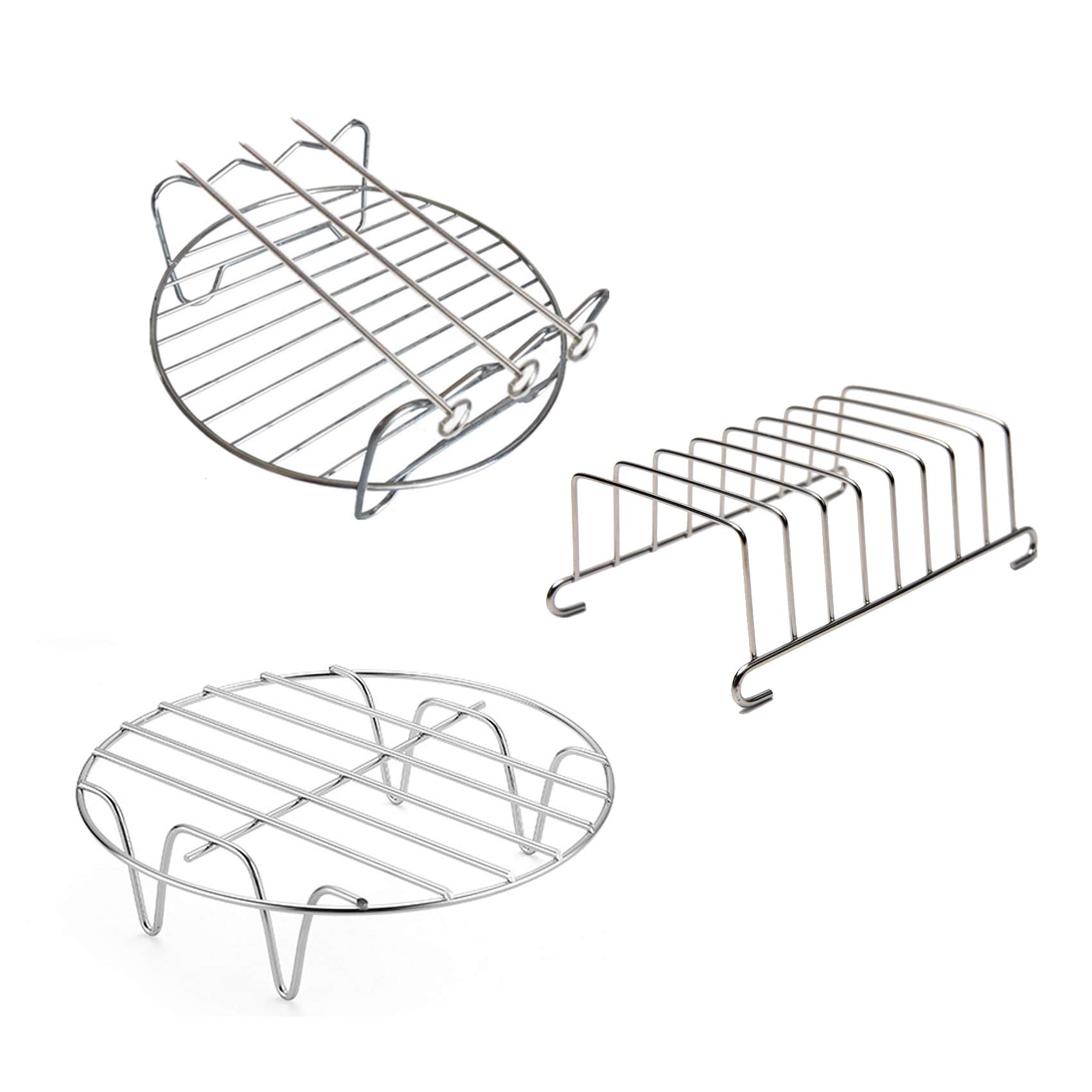 6'' Air Fryer Rack Set of 3 - Double Layer Cooking Rack with Skewer & Toast Rack - Universal Fit for Most 2.5QT+ Air Fryers - Perfect for Roasting, Baking & Air Frying Chicken, Vegetables & More