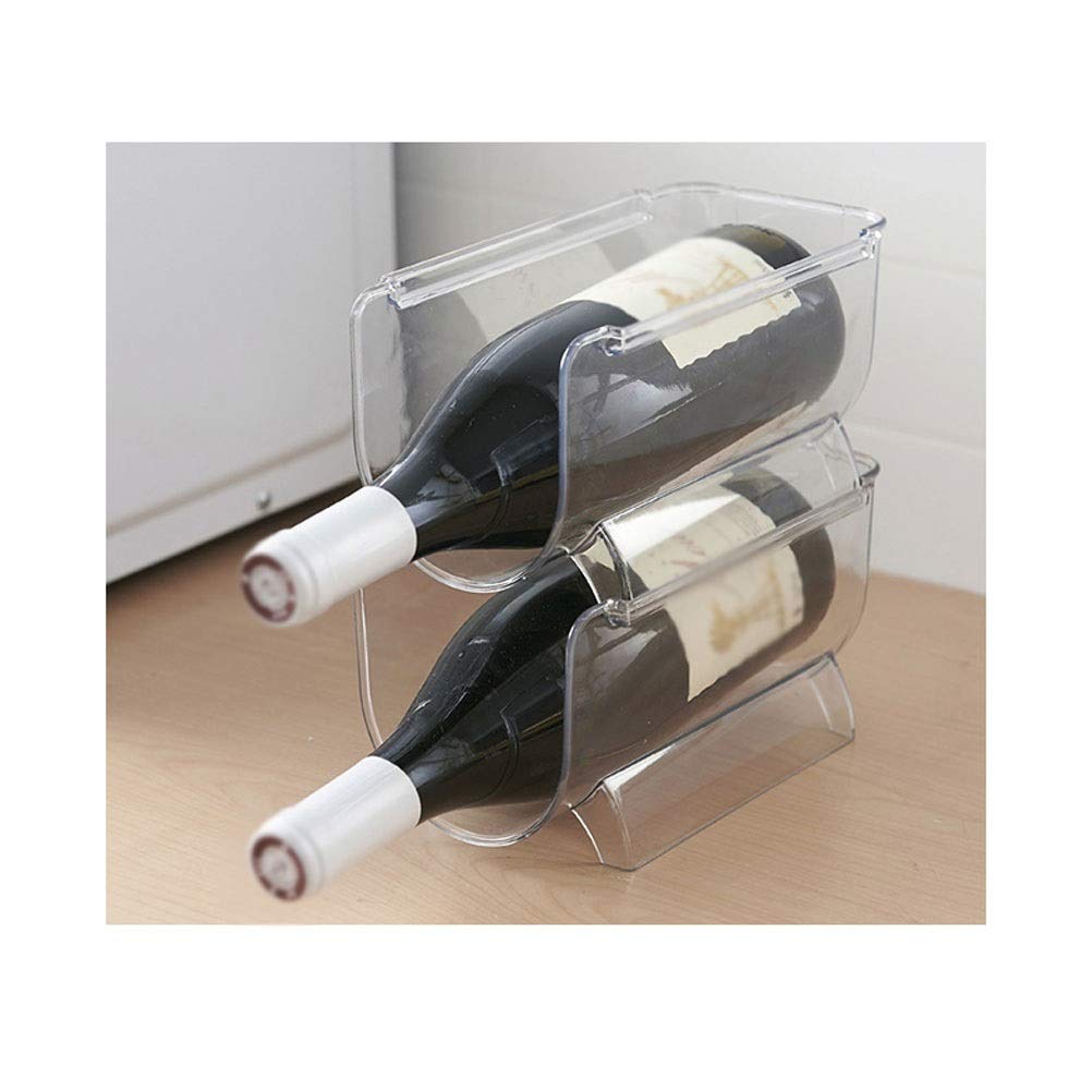 WIONC 6-Piece Clear Wine Bottle Organizer - Stackable Refrigerator Storage Rack for Wine, Beer & Beverage Bottles - Space Saving Kitchen & Bar Organization Solution