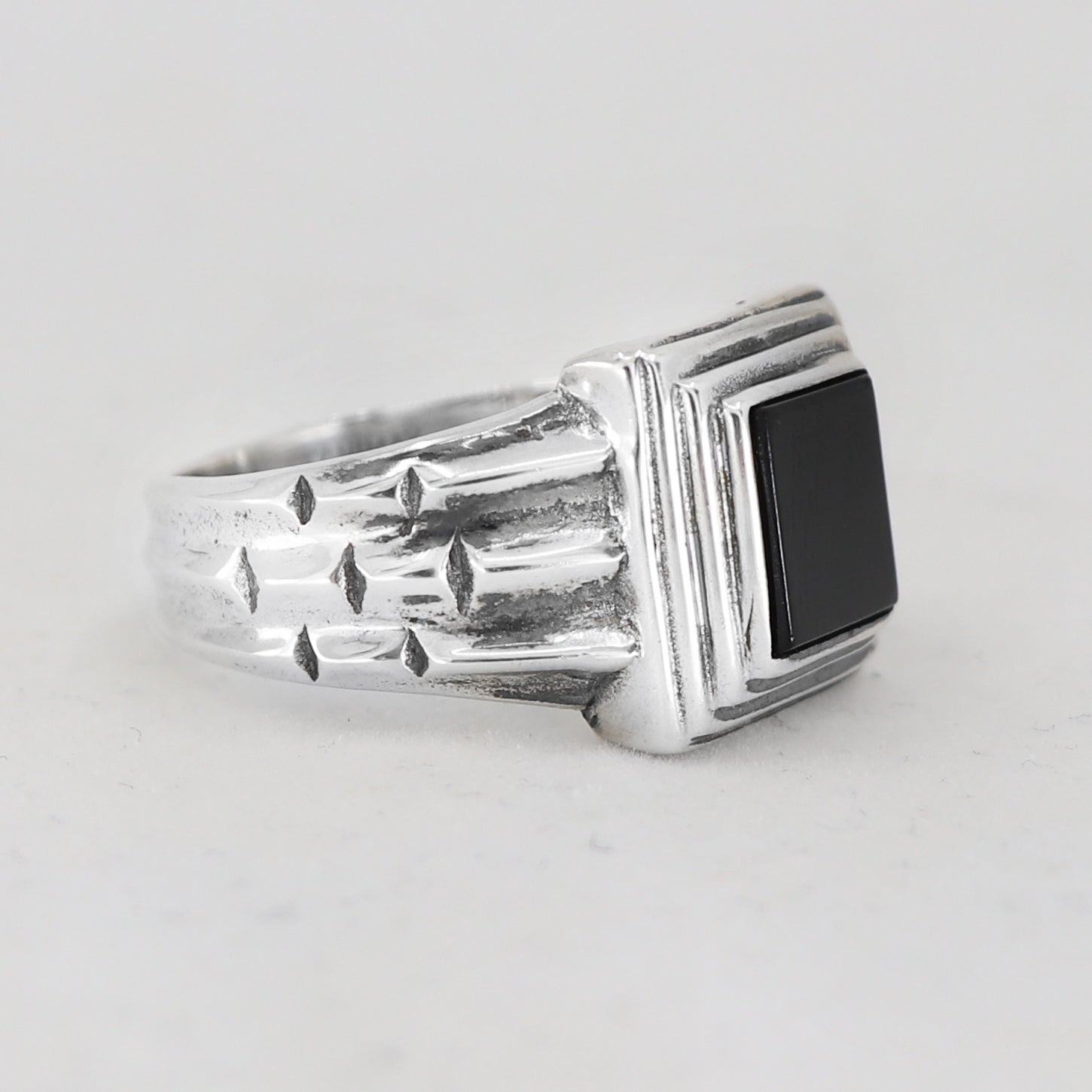 Inca Onyx Ring for Men & Women - Handmade Sterling Silver Adjustable Band - Unique Spiritual Jewelry for Meditation, Yoga & Gifting