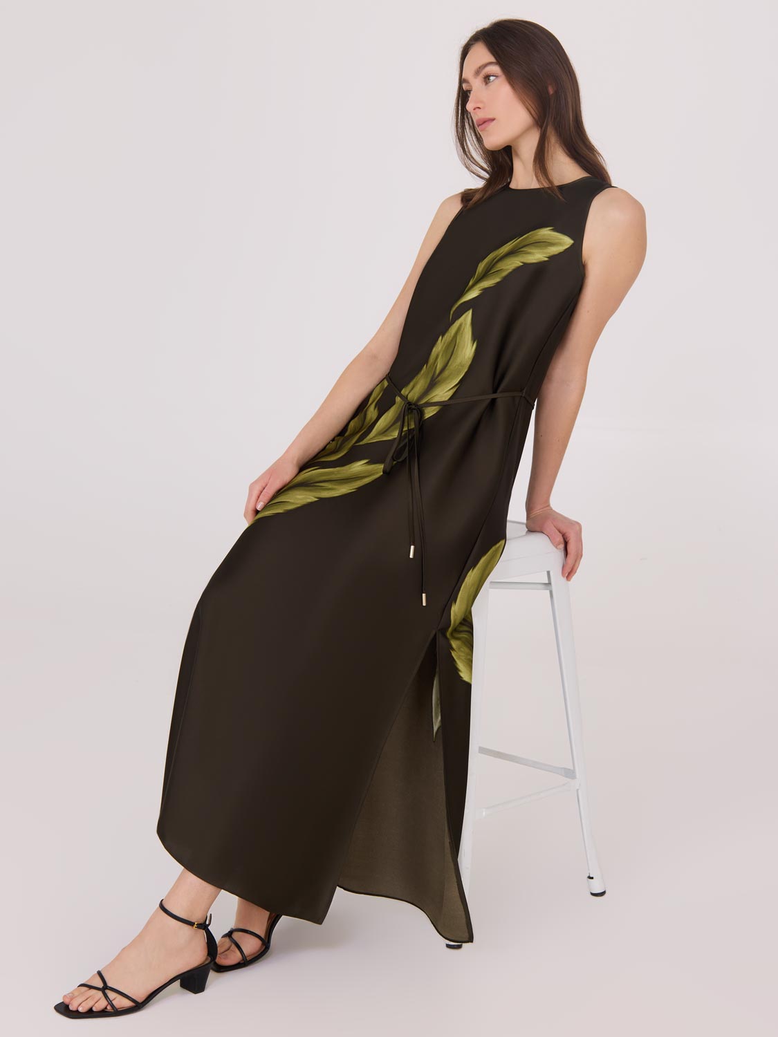 Elegant Printed Sleeveless Satin Midi Dress for Women - Summer Party, Wedding Guest & Cocktail Attire