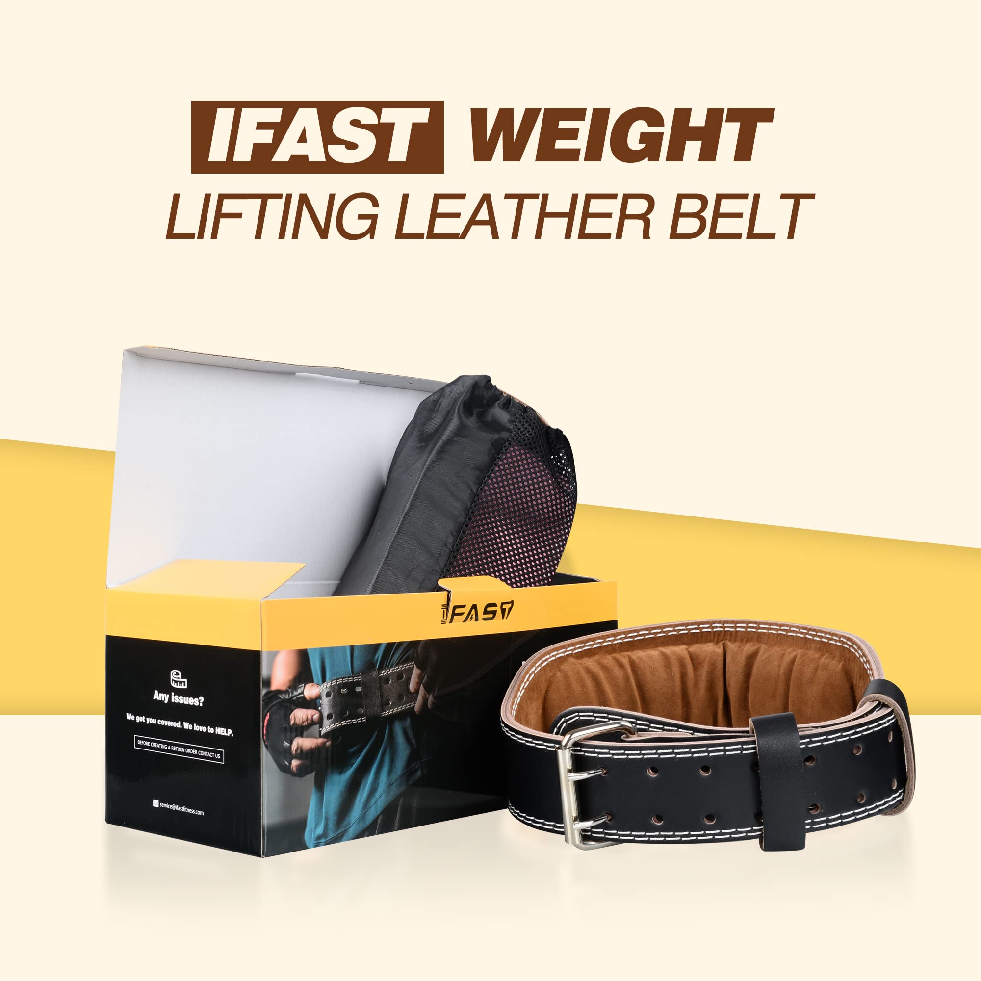 IFAST Leather Weight Lifting Belt for Men & Women - 4 Inch Padded Lumbar Support for Weightlifting, Deadlifts, CrossFit, Powerlifting & Squats - Gym, Home & Cross Training Workout Belt