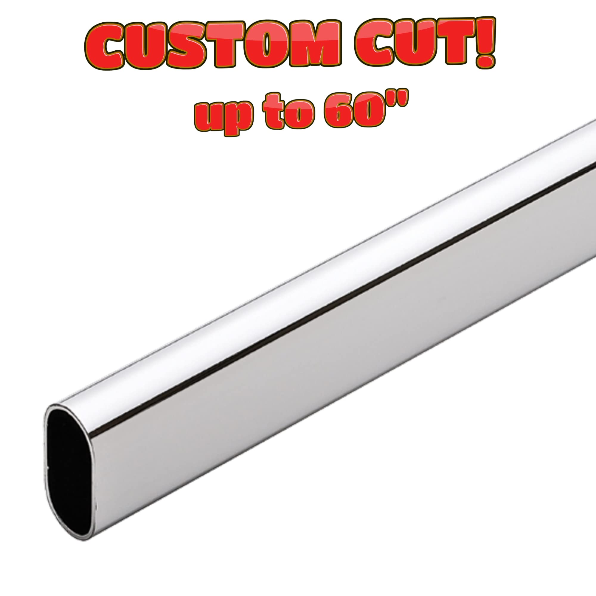 Custom Cut Oval Closet Rod - Polished Chrome Finish - Adjustable Up to 60 Inches - Perfect for Walk-In Closets, Bedroom Storage & Wardrobe Organization