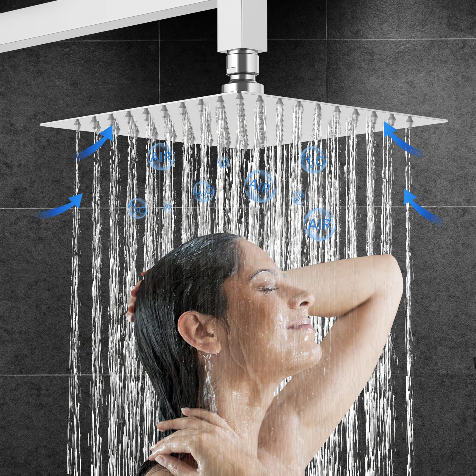 HOMELODY Chrome Shower Faucet Set - High Pressure Square Rainfall Shower Head & Handle Combo, Wall Mounted Luxury Bathroom Fixtures with Shower Valve - Perfect for Modern Home & Spa-Like Shower Experience