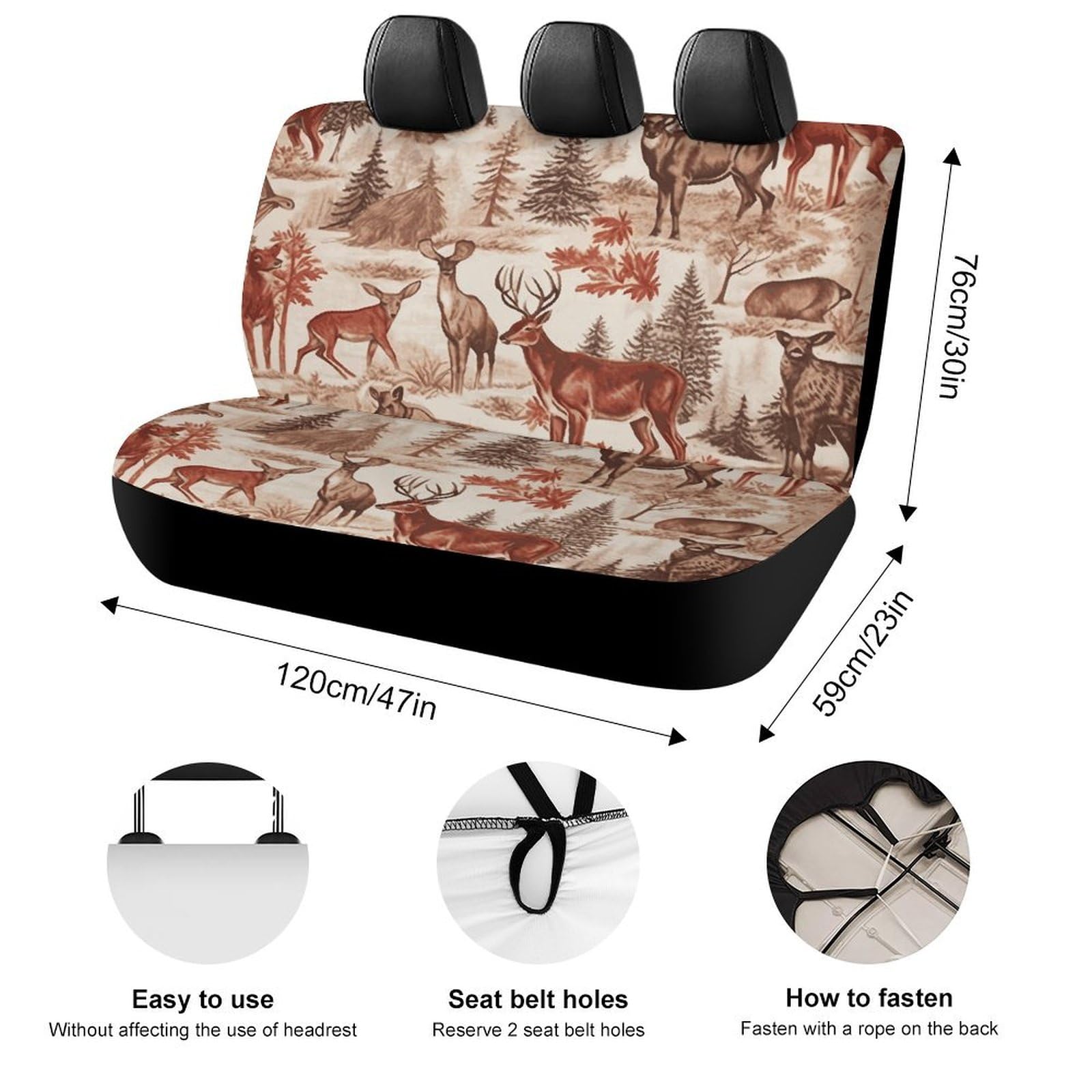 NWTRJ Waterproof Bear Deer Print Car Back Seat Cover - Universal Fit for Trucks, SUVs, Vans - Soft, Dustproof & Scratch Resistant Bench Protector | Perfect for Outdoor Adventures, Camping & Pet Owners