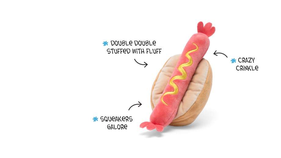 BarkShop Helga's Hot Dog Plush Dog Toy - Soft & Durable Pet Chew Toy for Small & Medium Dogs - Perfect for Playtime, Training & Cuddling