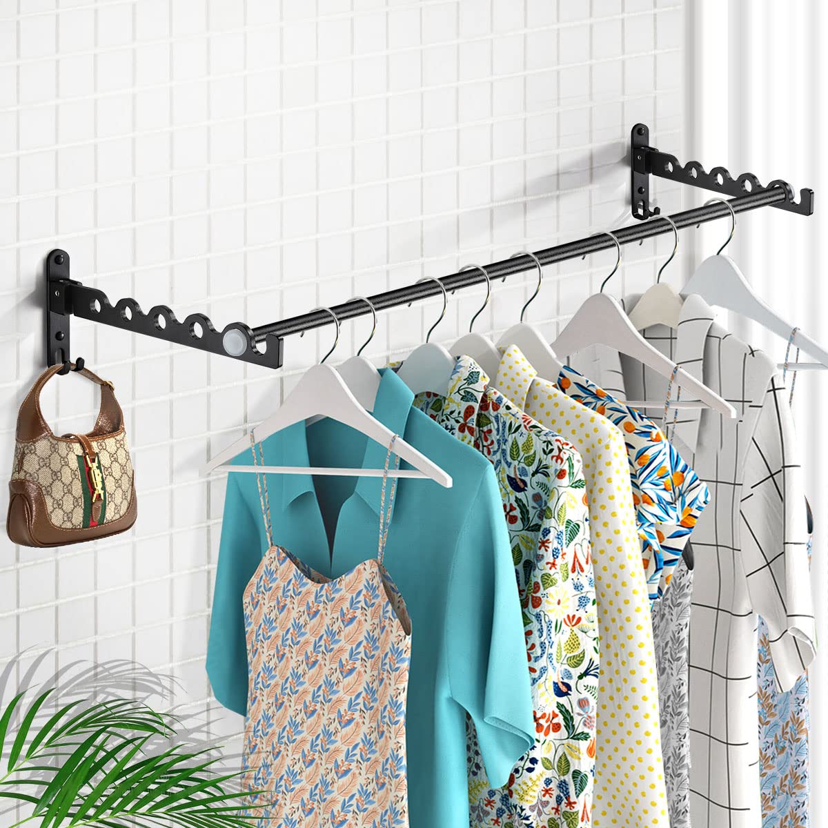 Wall Mounted Foldable Laundry Drying Rack - 3 Rods Space Saving Clothes Hanger for Small Spaces, Aluminum Black Closet Organizer | Perfect for Apartments, Dorms & Laundry Room Storage Organization