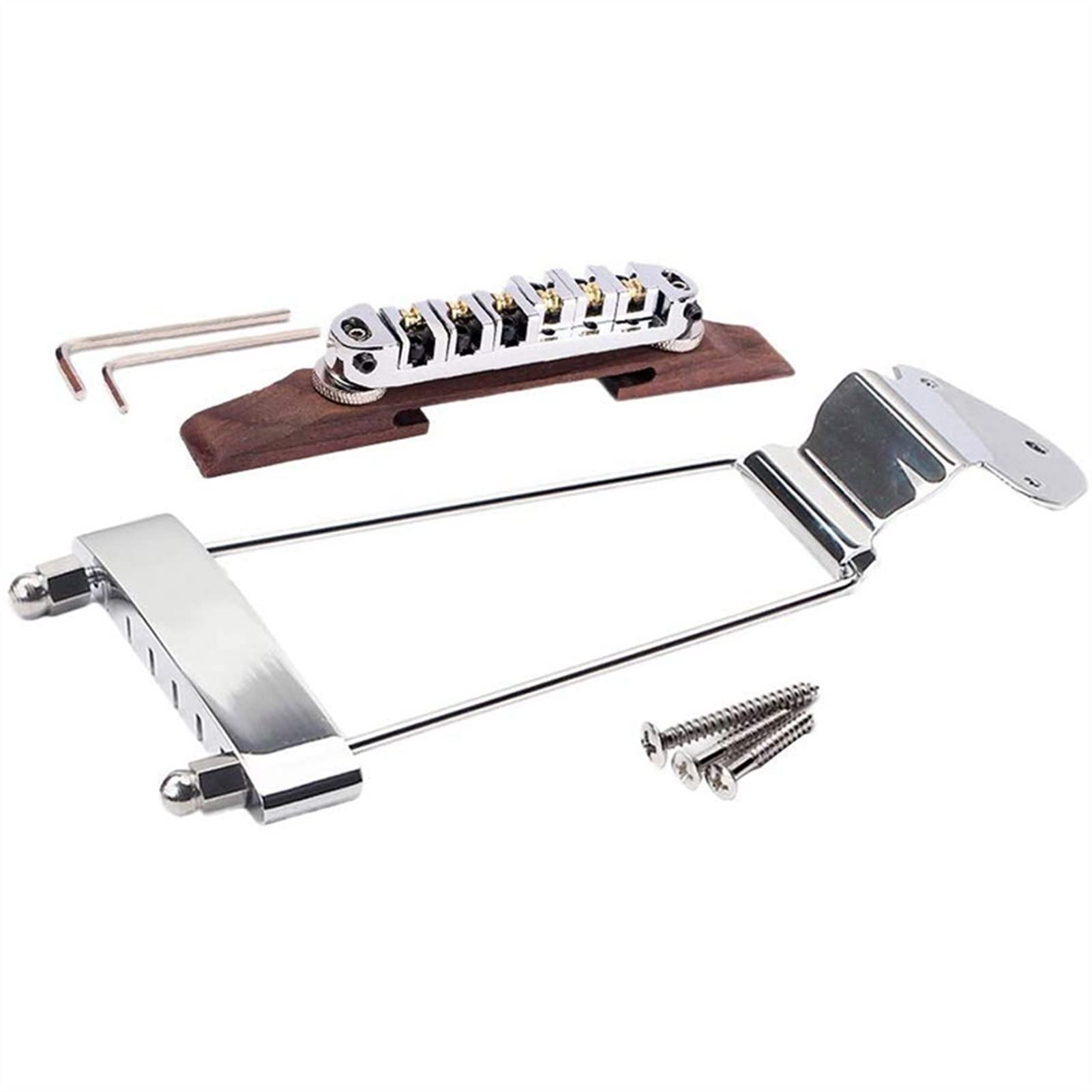 6 String Electric Guitar Bridge - Adjustable Rosewood Tailpiece for Bass Guitar Parts (Silver) | Perfect for DIY Guitar Repair & Upgrades