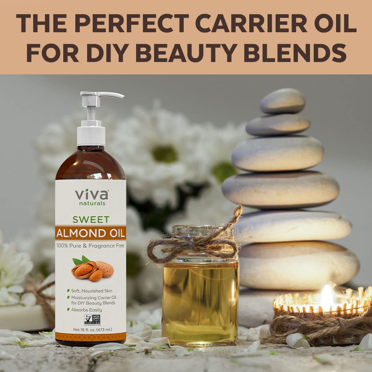 Organic Sweet Almond Oil 16 oz (Pack of 2) - Pure Cold Pressed for Skin & Hair Care - Natural Moisturizer for Face, Body & Scalp - Unscented Massage Oil for Relaxation & Aromatherapy - Perfect for DIY Beauty Recipes & Spa Treatments