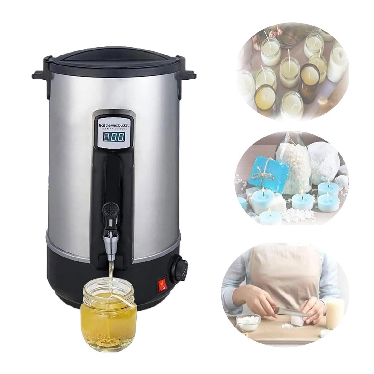 JOSBY 12L Stainless Steel Paraffin Wax Warmer Heater - 1500W Commercial Electric Wax Melting Pot with 86℉-230℉ Adjustable Temperature Control, Dual Layer Insulation & Dry Burn Protection - Perfect for Spa, Salon, Nail Care, Home Waxing & DIY Candle Making