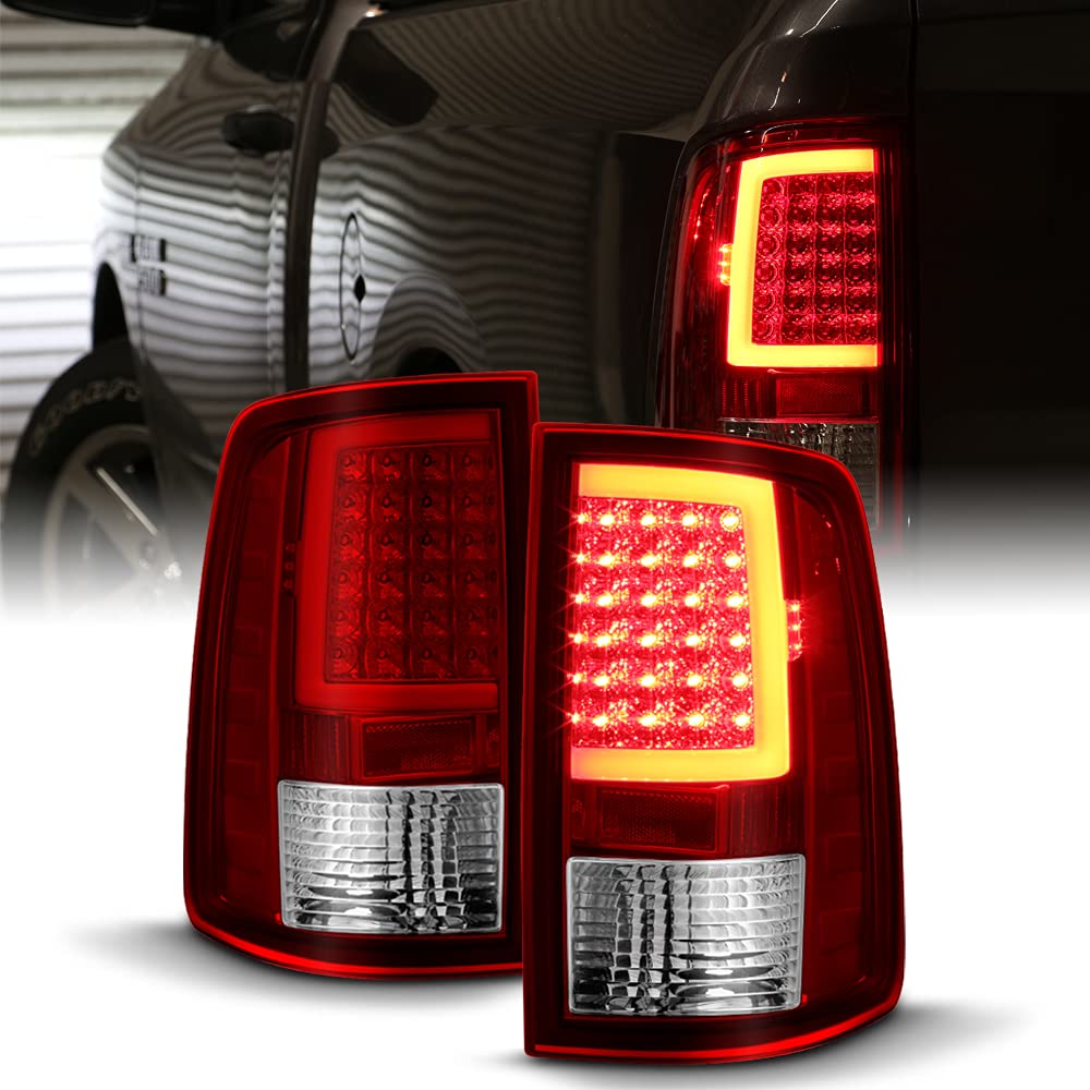 ACANII Red Clear LED Tube Tail Lights Brake Lamps Set for 2009-2018 Dodge Ram 1500/2500/3500 - Exotic Red V2 - Upgrade Your Truck's Style & Night Visibility for Off-Road & Daily Driving